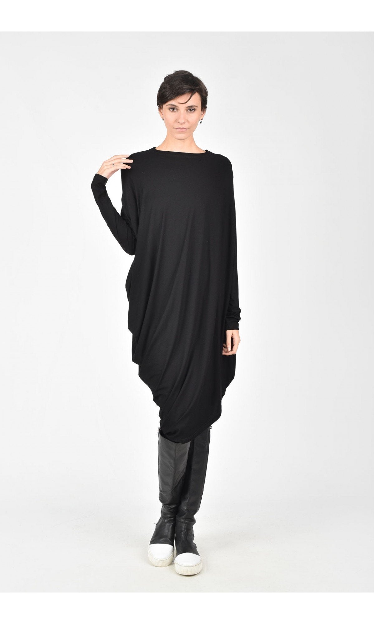 Asymmetric Long Sleeves Tunic Dress - AAKASHA