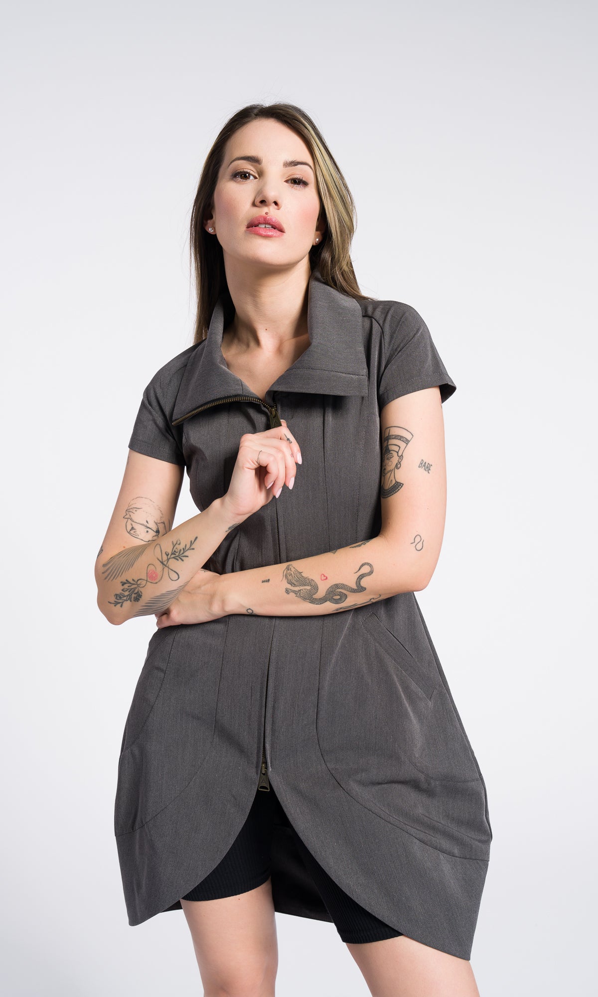 Black Tunic Dress with Front Zipper