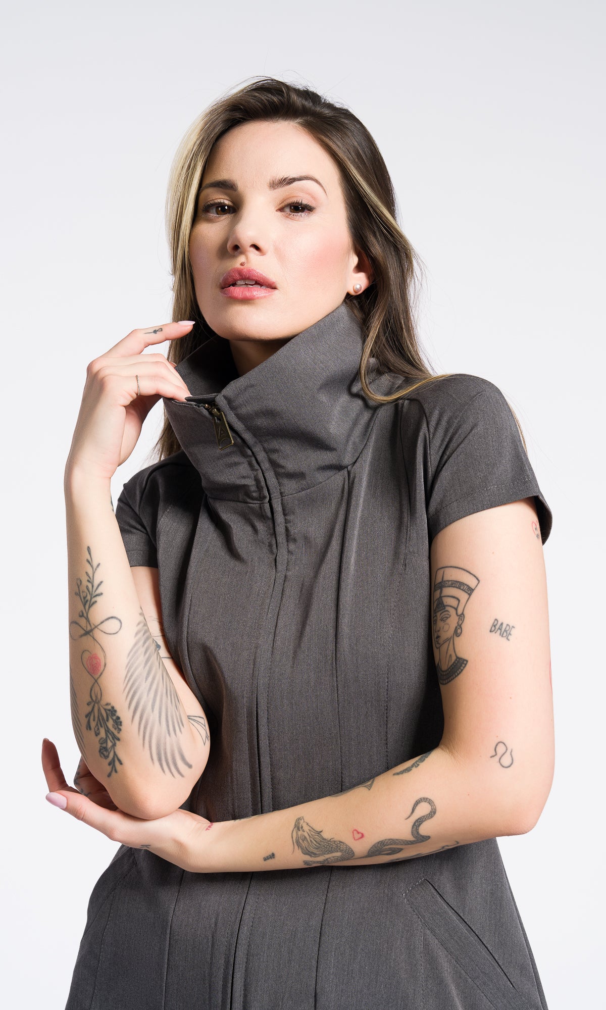 Black Tunic Dress with Front Zipper
