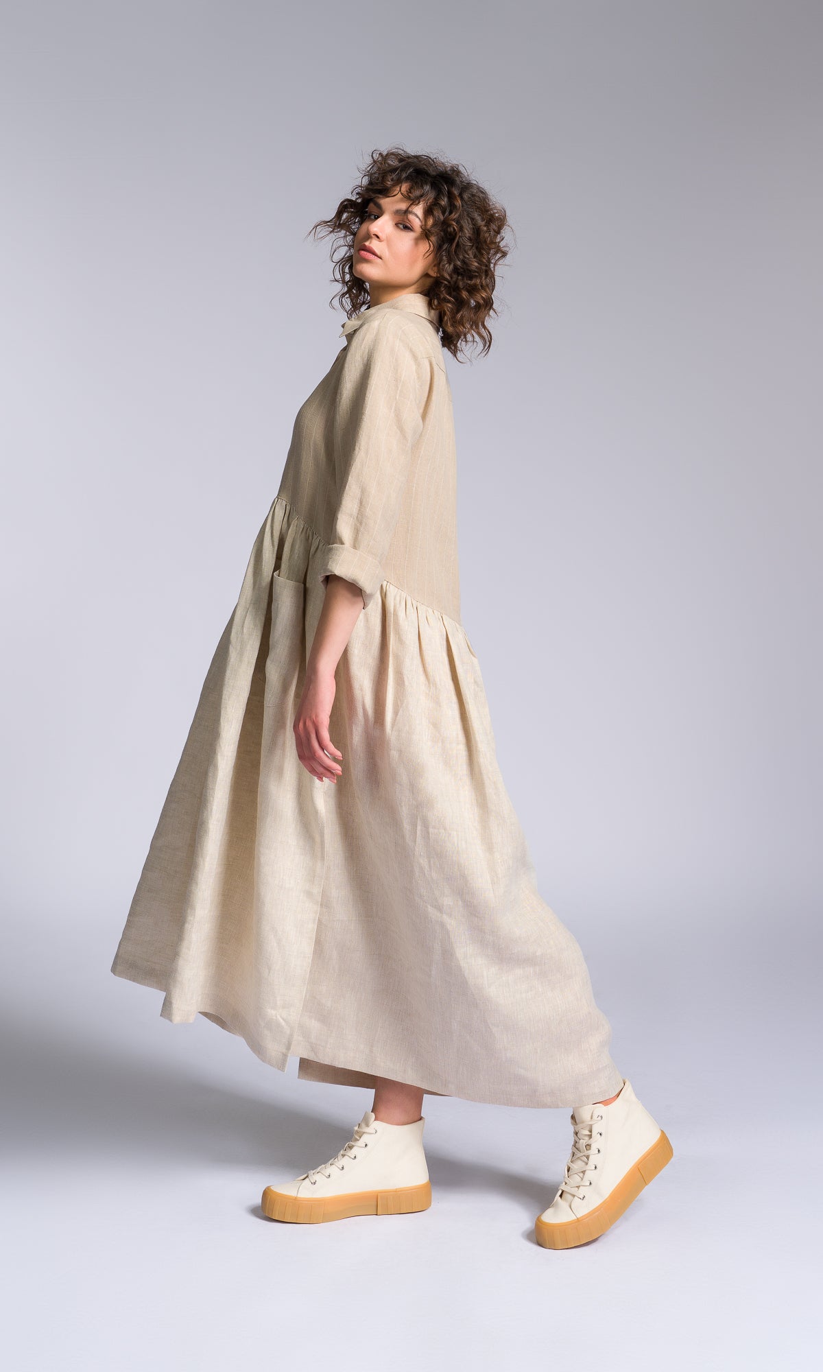 Linen Baby Doll Shirt Dress - AAKASHA