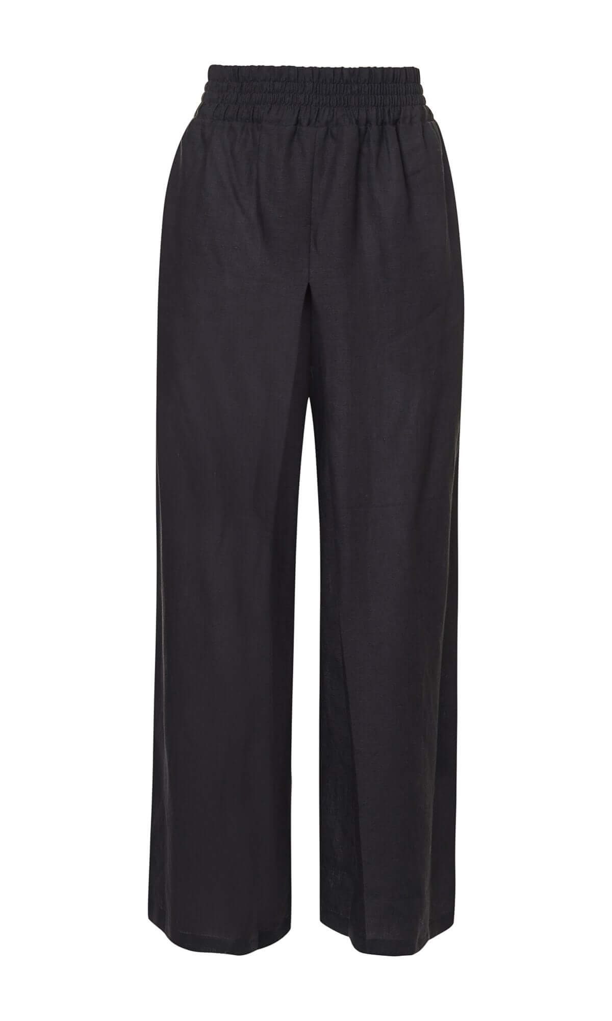ghost mannequin picture of linen black pants elastic waistband wide leg front view