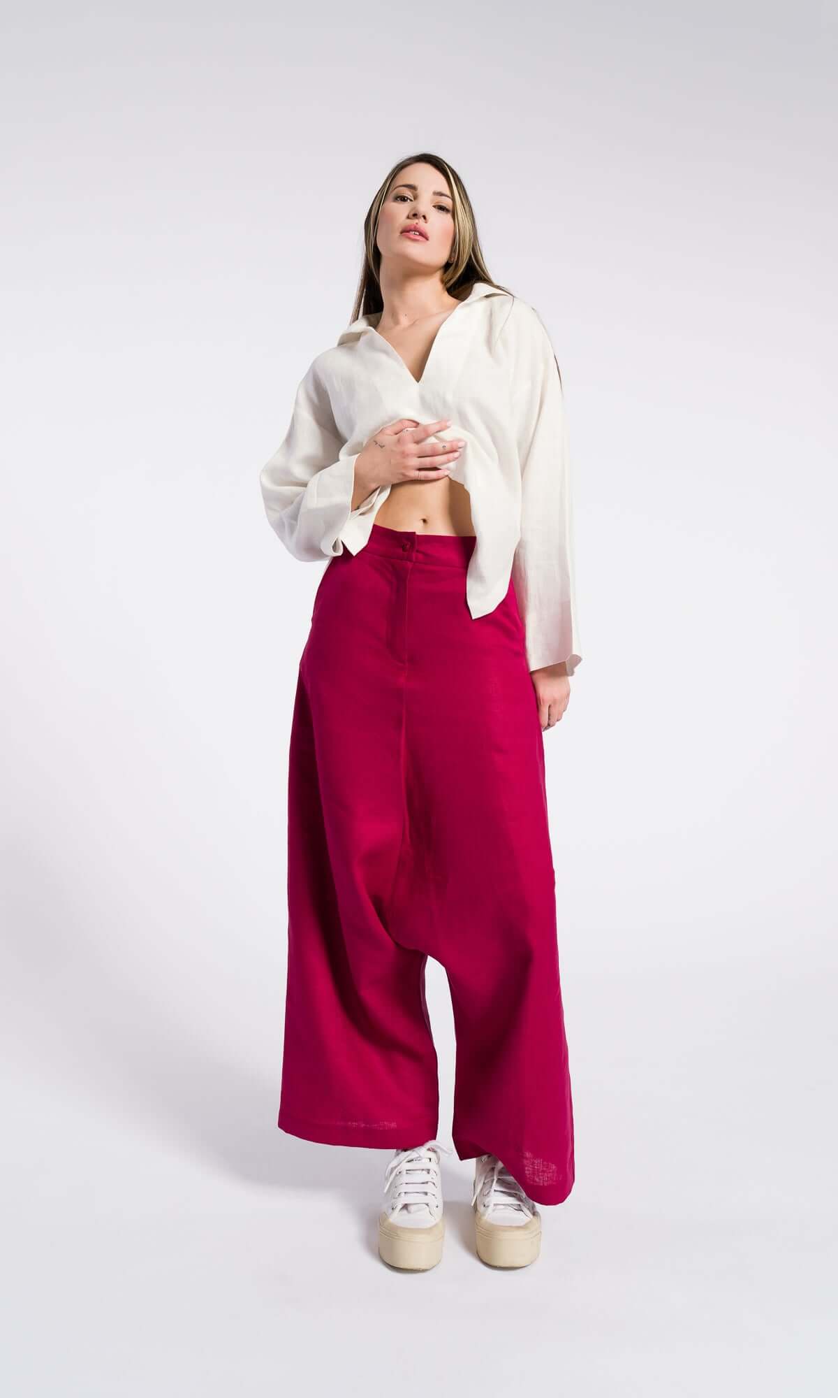 Pantalon bohème en lin à entrejambe bas – Certifié OEKO-TEX