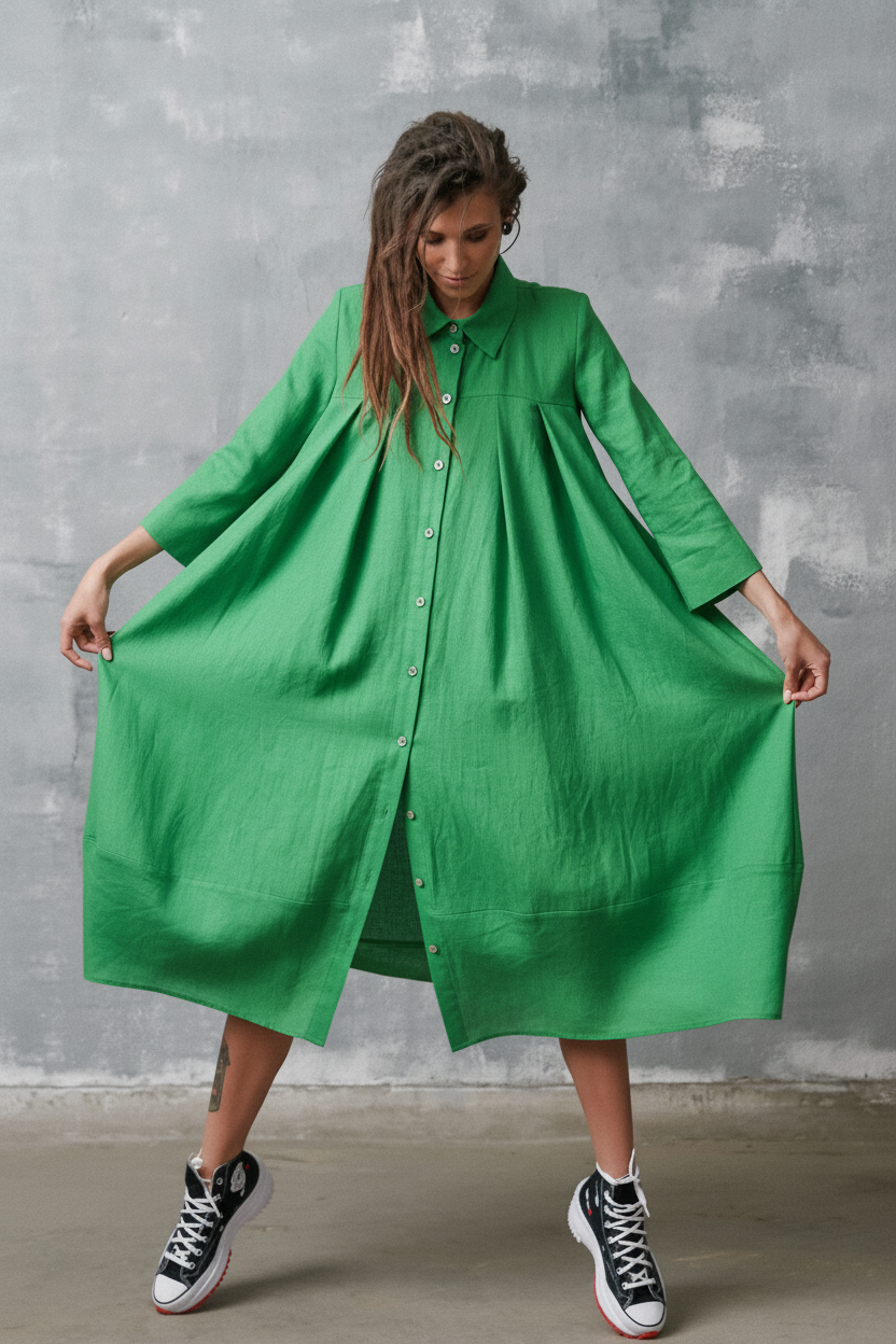 Cocoon Leinenhemdkleid