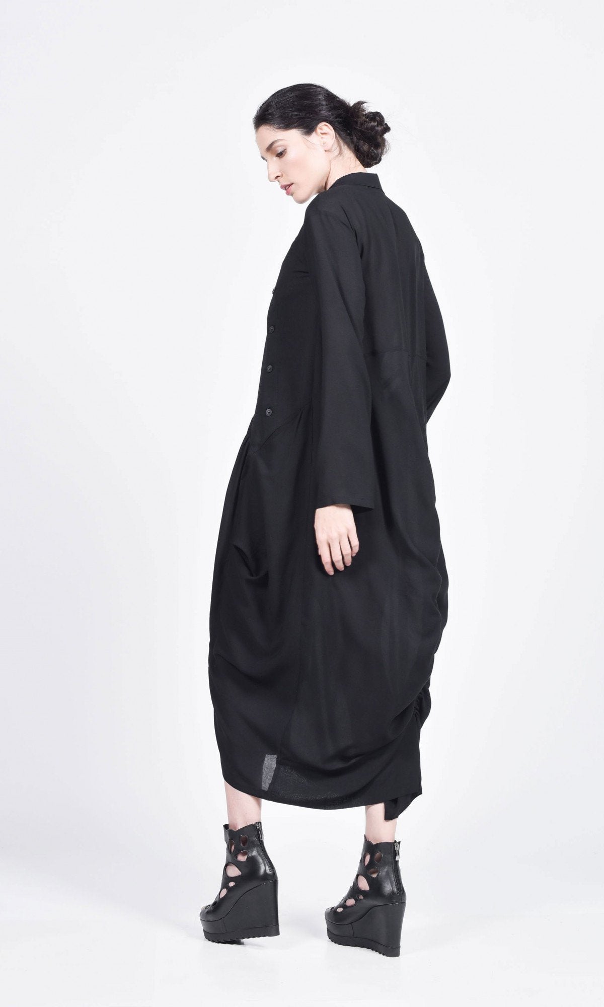 Maxi Shirt Dress with Side Pockets - AAKASHA