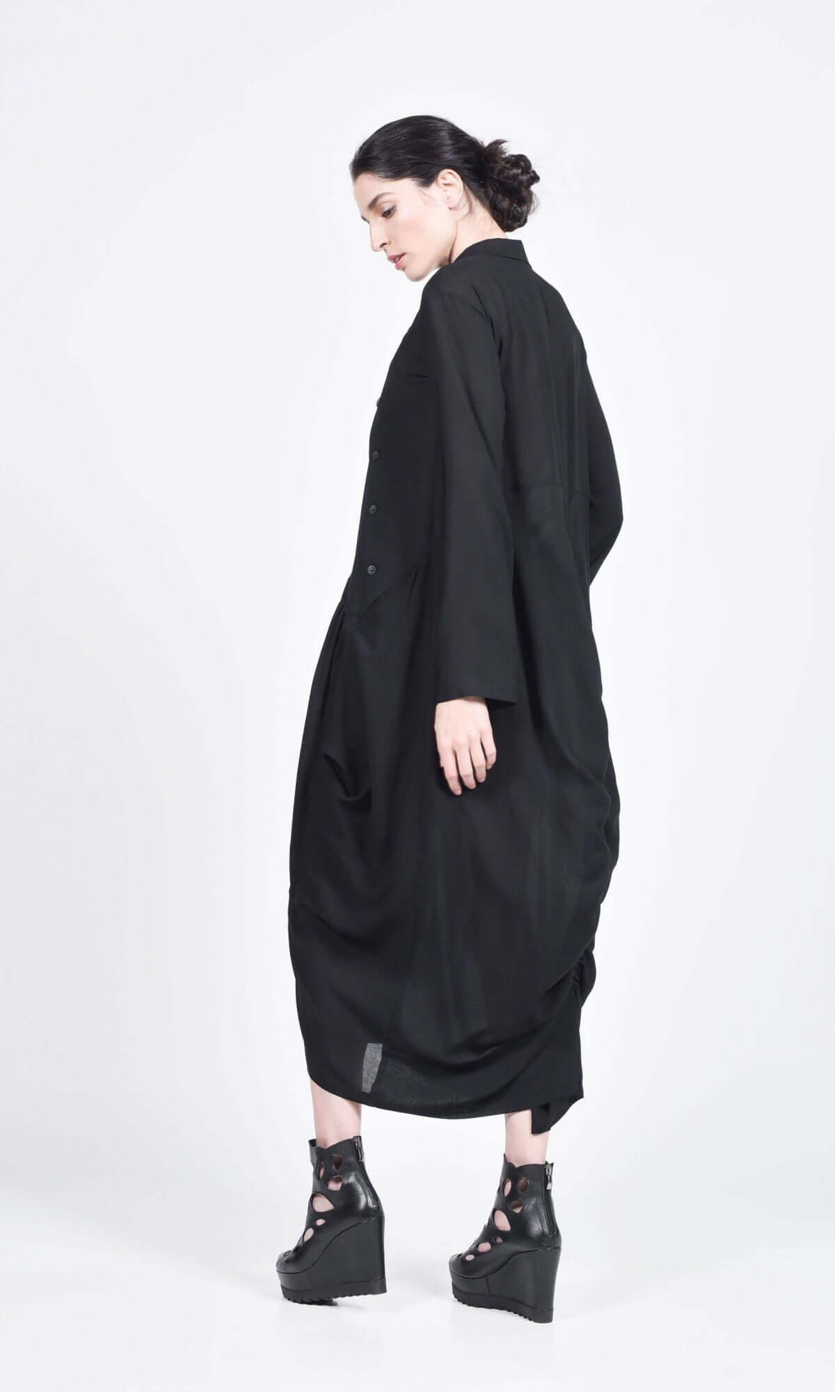Maxi Shirt Dress with Side Pockets - AAKASHA