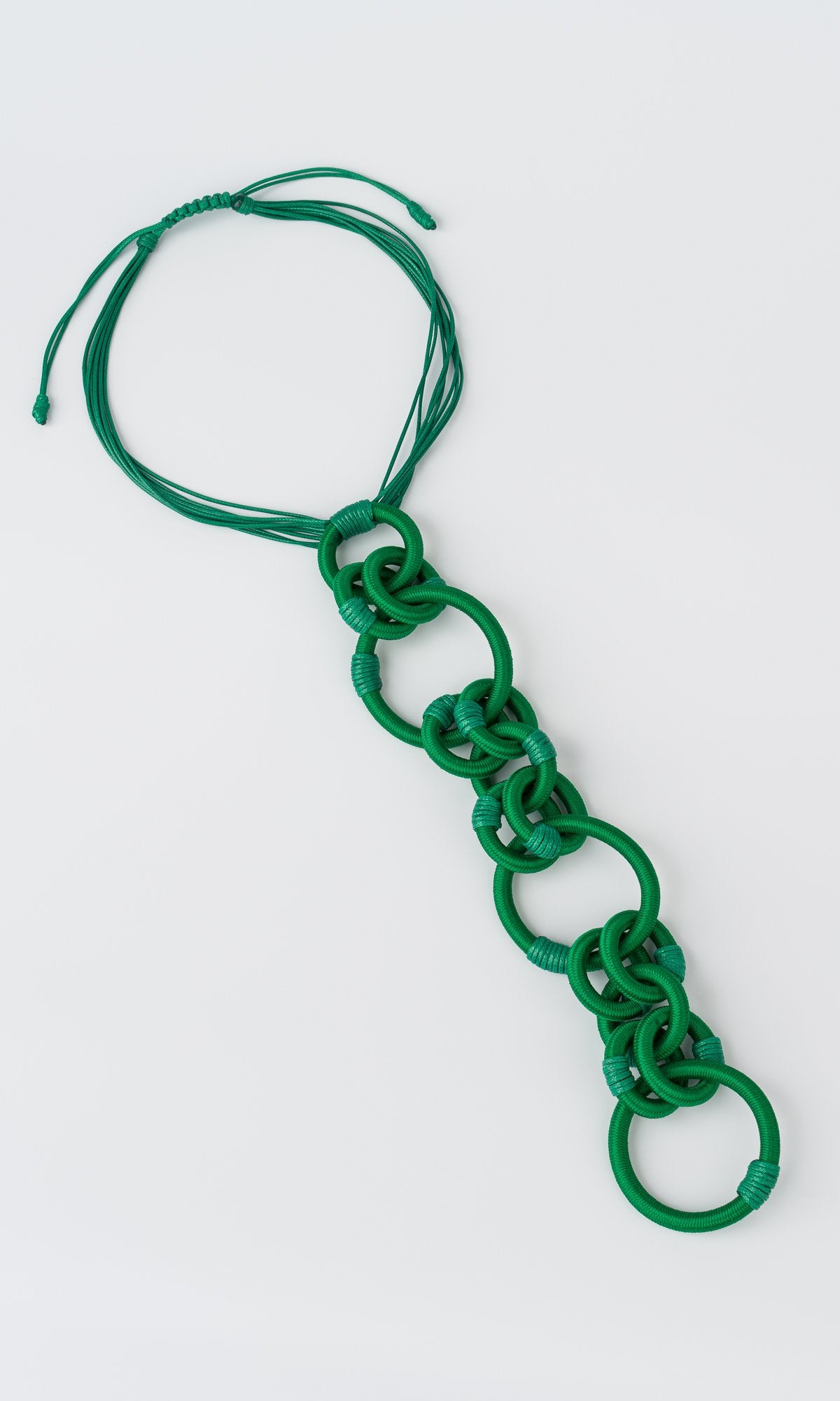 Green Rope Necklace with Circle Rings