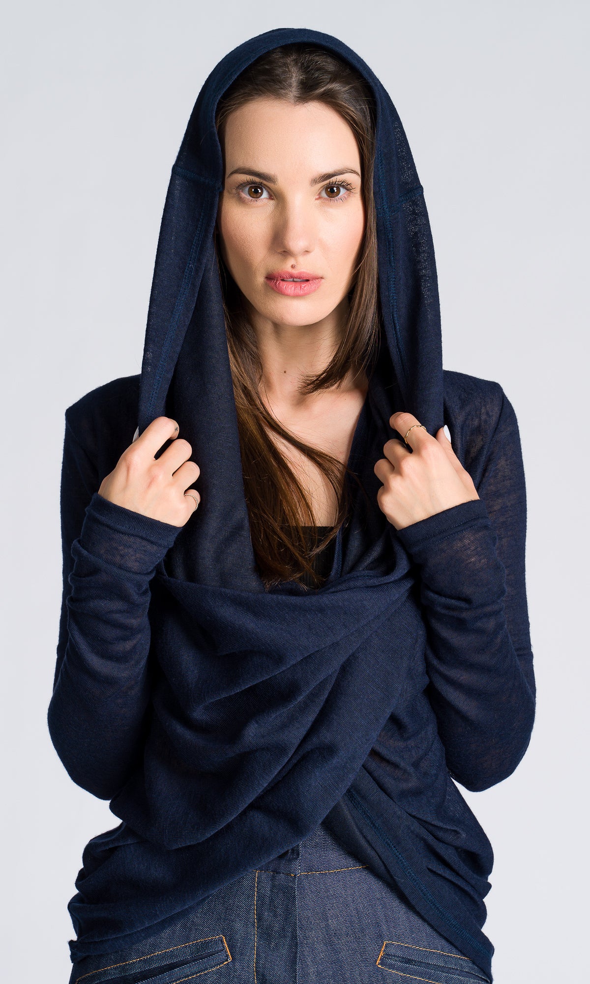 Long-sleeve Top with Long Draped Front - AAKASHA