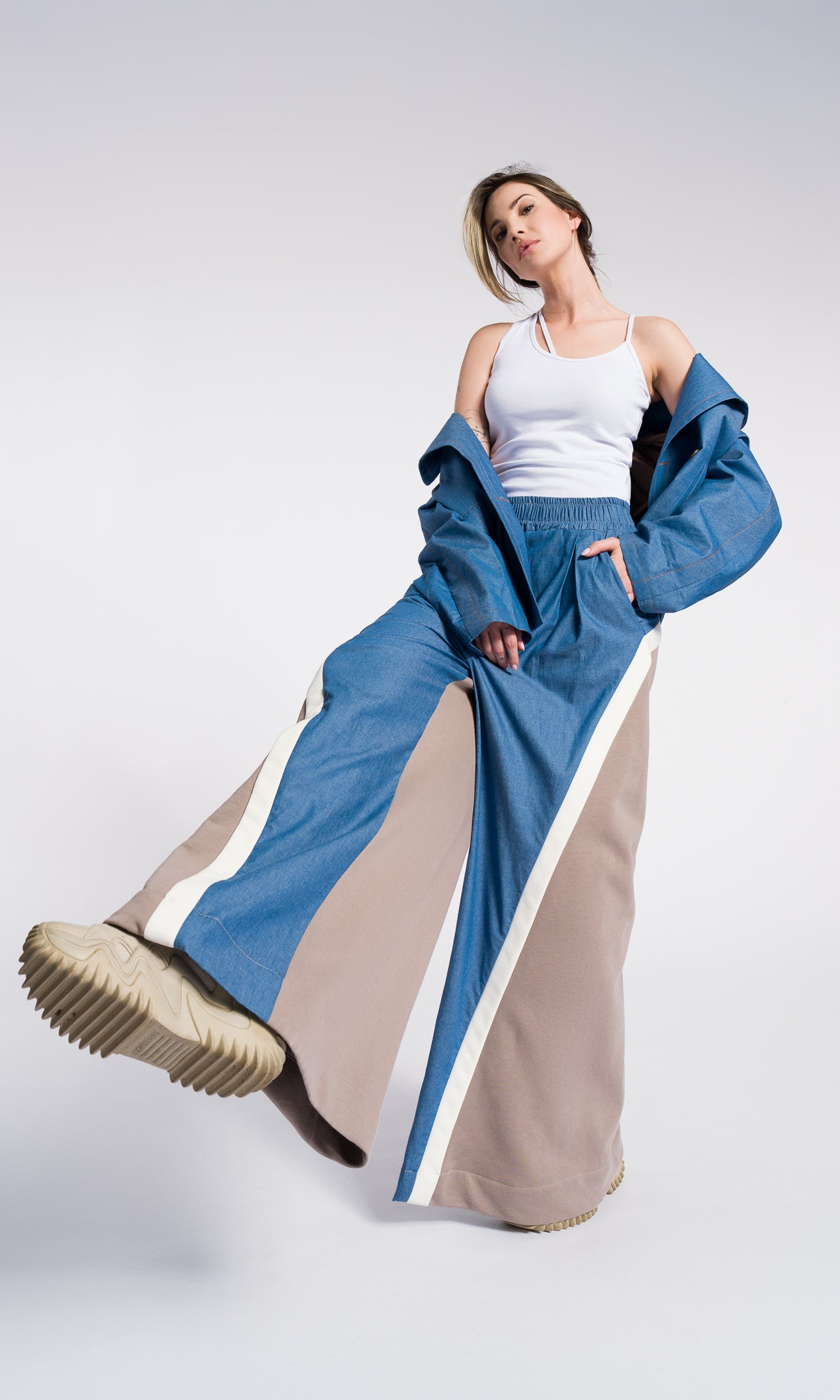 Loose Cotton Wide Leg Pants , Denim cotton