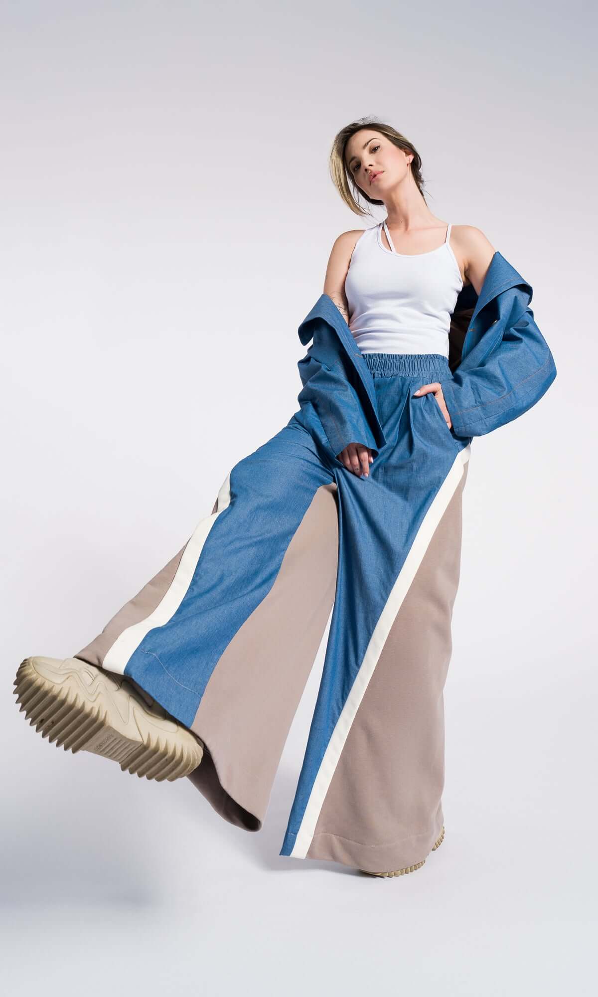 Pantaloni ampi e morbidi in cotone, cotone Denim