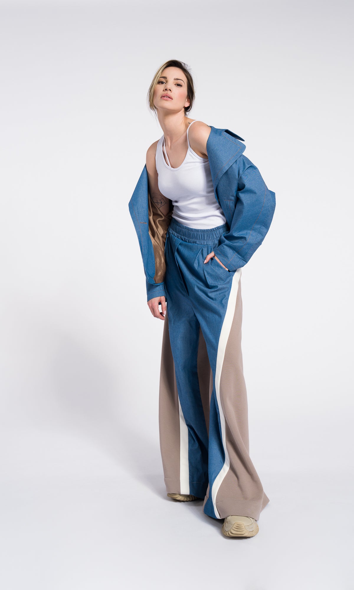 Loose Cotton Wide Leg Pants , Denim cotton