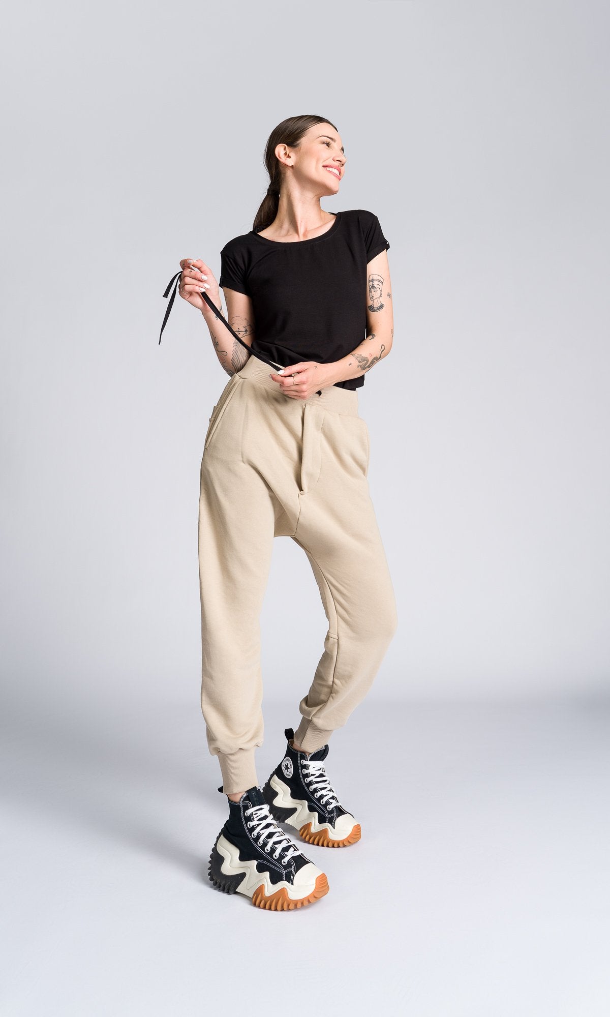 Cuffed Joggers With Ribbed Details - AAKASHA
