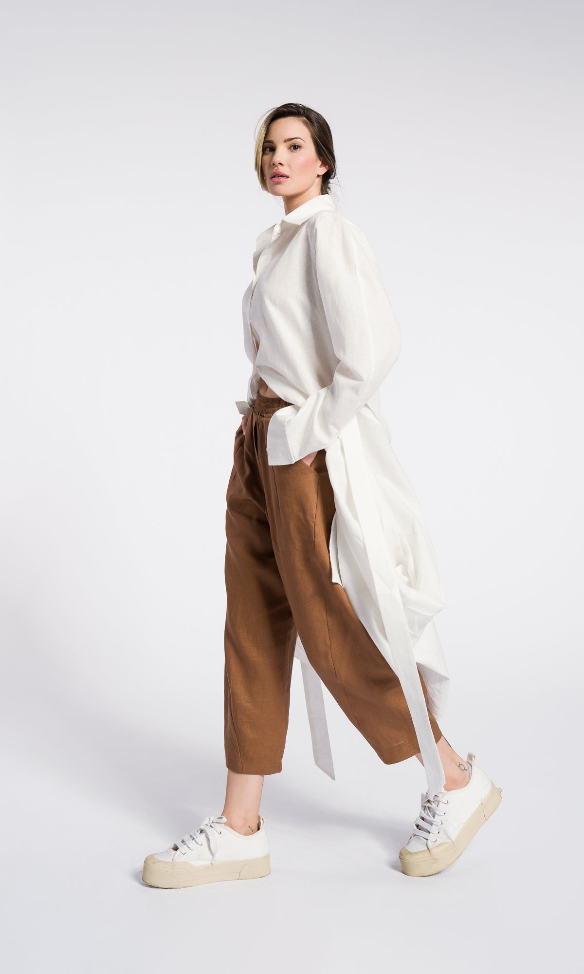 Linen Asymmetrical Maxi Tunic – Sustainable OEKO-TEX Shirt Dress
