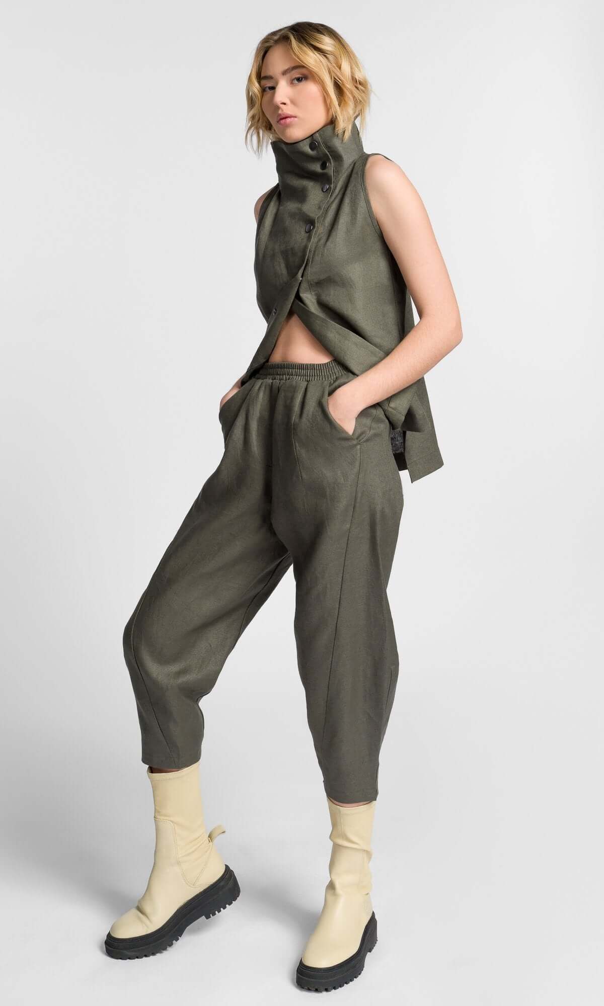 Pantalon en lin à jambes incurvées