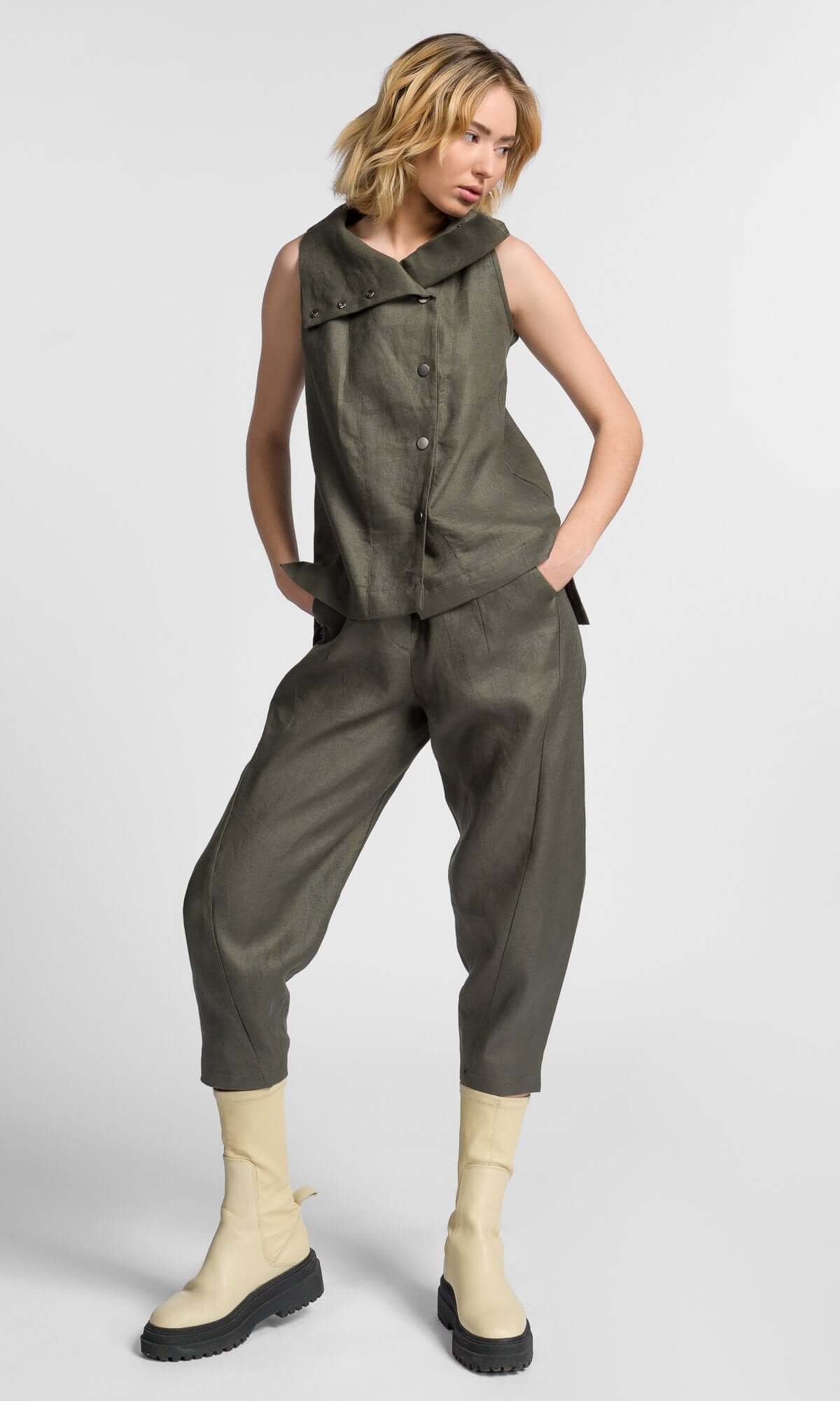 Pantalon en lin à jambes incurvées