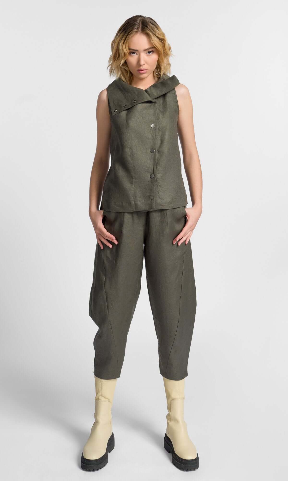 Pantalon en lin à jambes incurvées