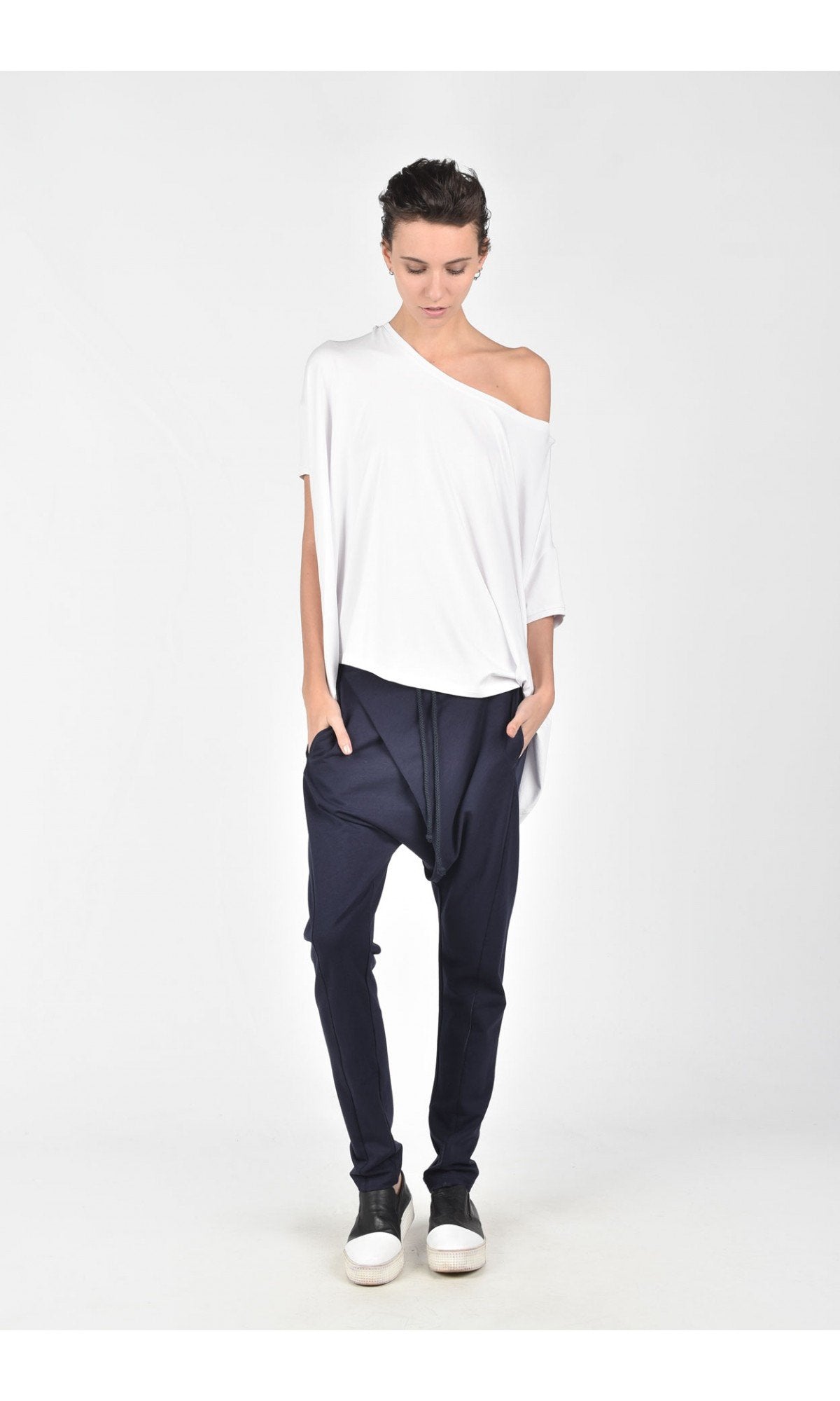 Drop Crotch Pants with Overlap Front