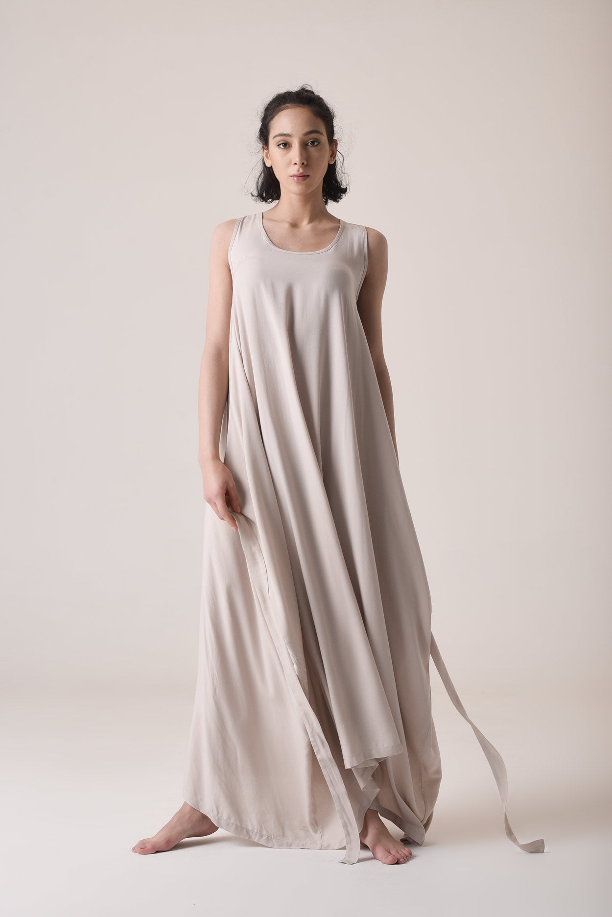 Summer Draped Maxi Dress with Adjustable Belt