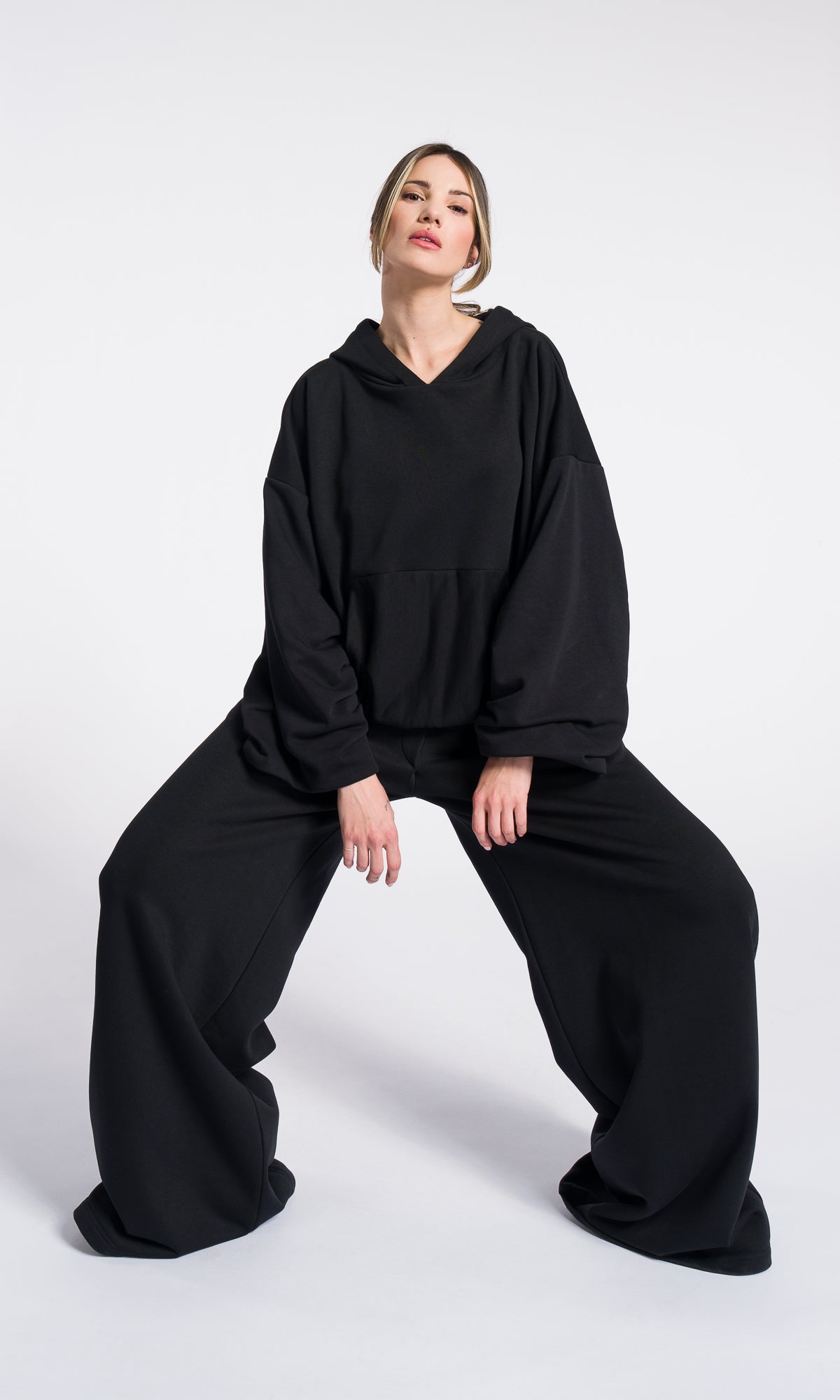 Black Hoodie Fall Hooded Sweatshirt Warm Cotton Overall with Kangaroo pocket