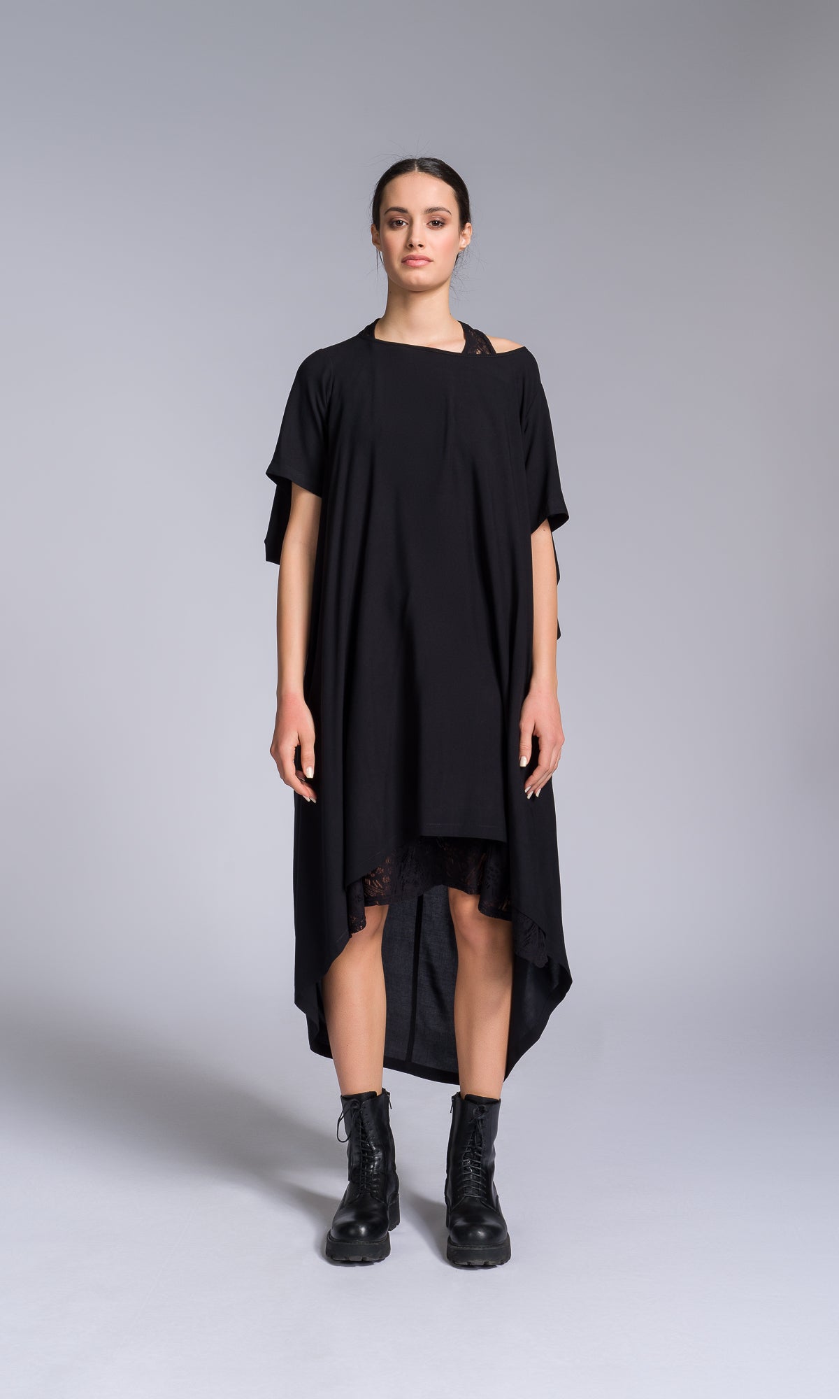 Mixed Fabric Modular Draped Dress - AAKASHA