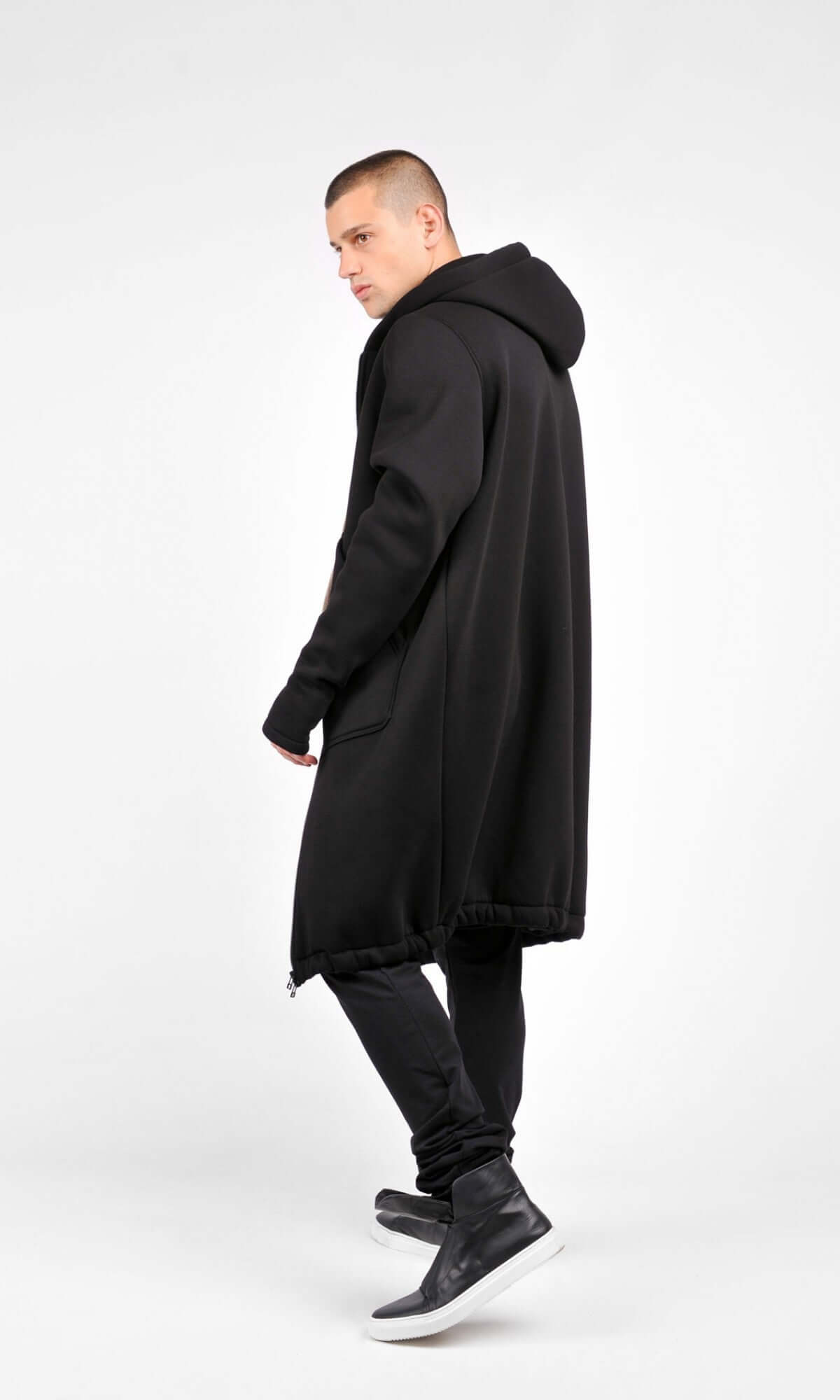 Manteau hoodie long zippé