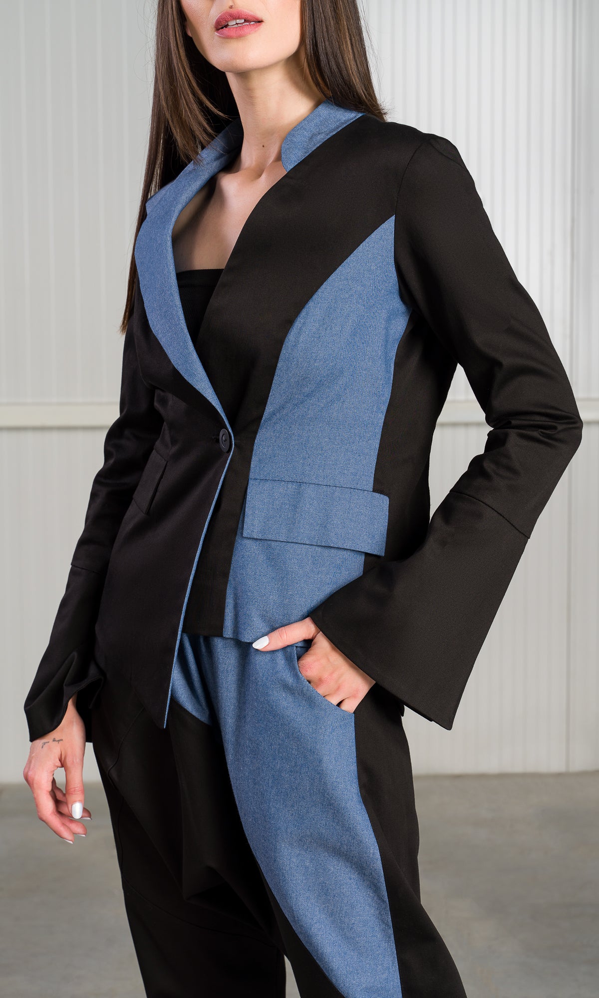 Short Asymmetric Blazer with Flared Sleeves - AAKASHA