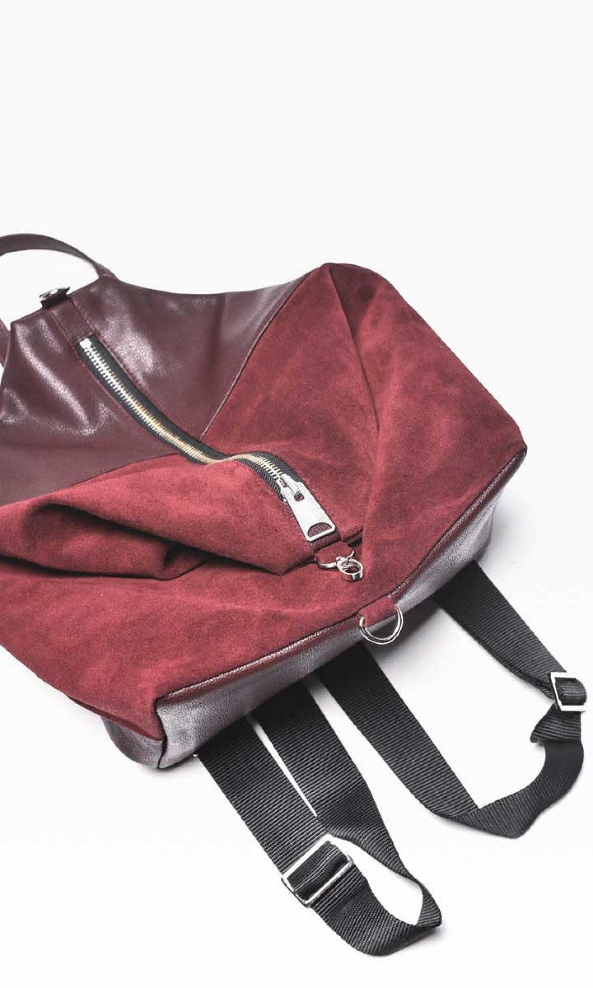 Leather and Suede Folding Backpack