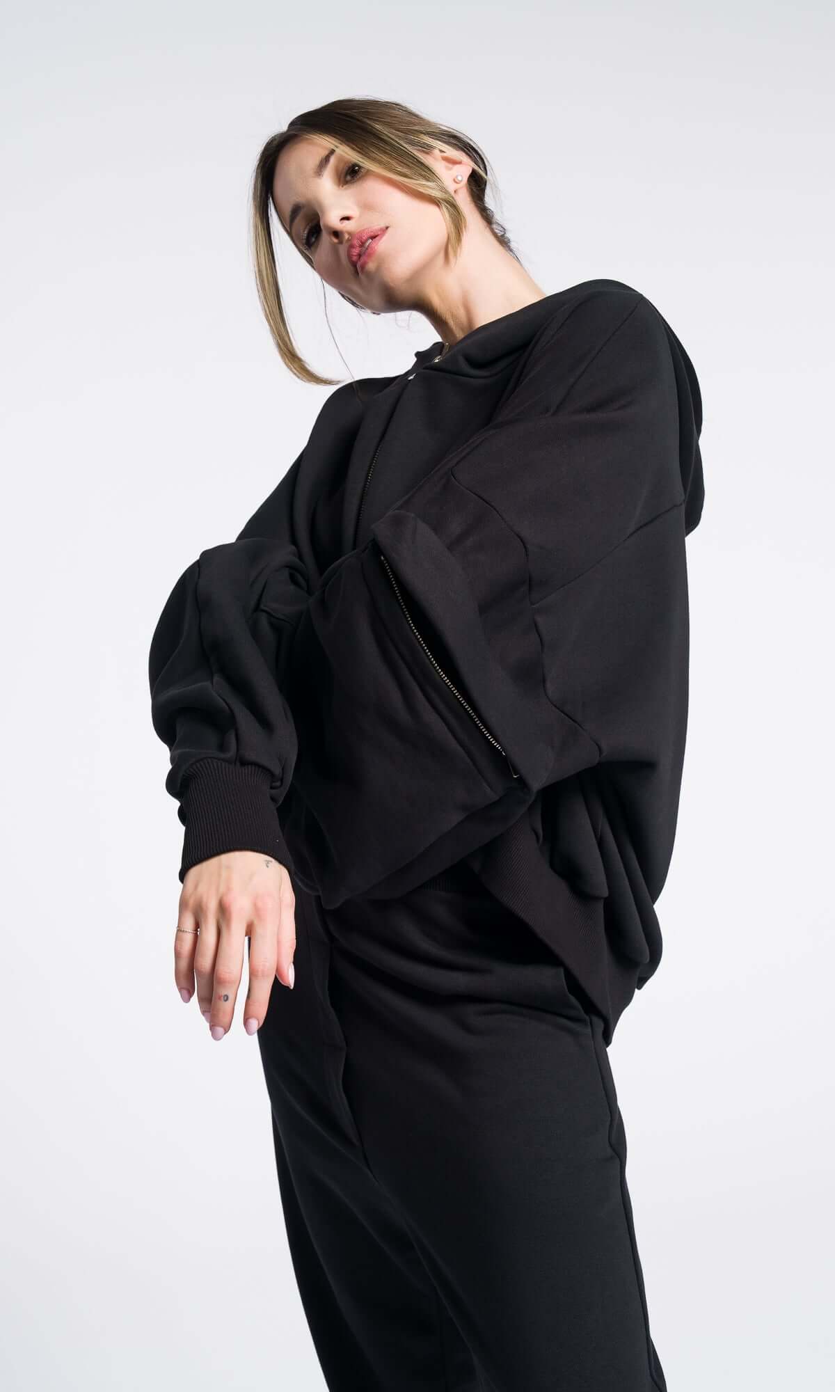Felpa lunga con cappuccio in pile e zip / Hoodie maxi con fori per i pollici / Hoodie alternativa foderata extra lunga
