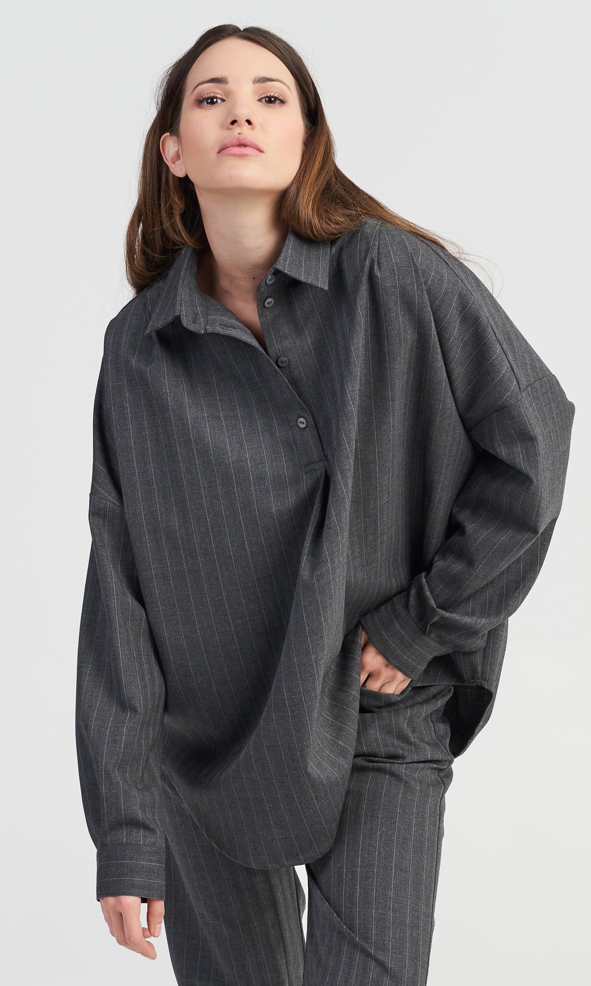 Grey Chalk Stripe Shirt