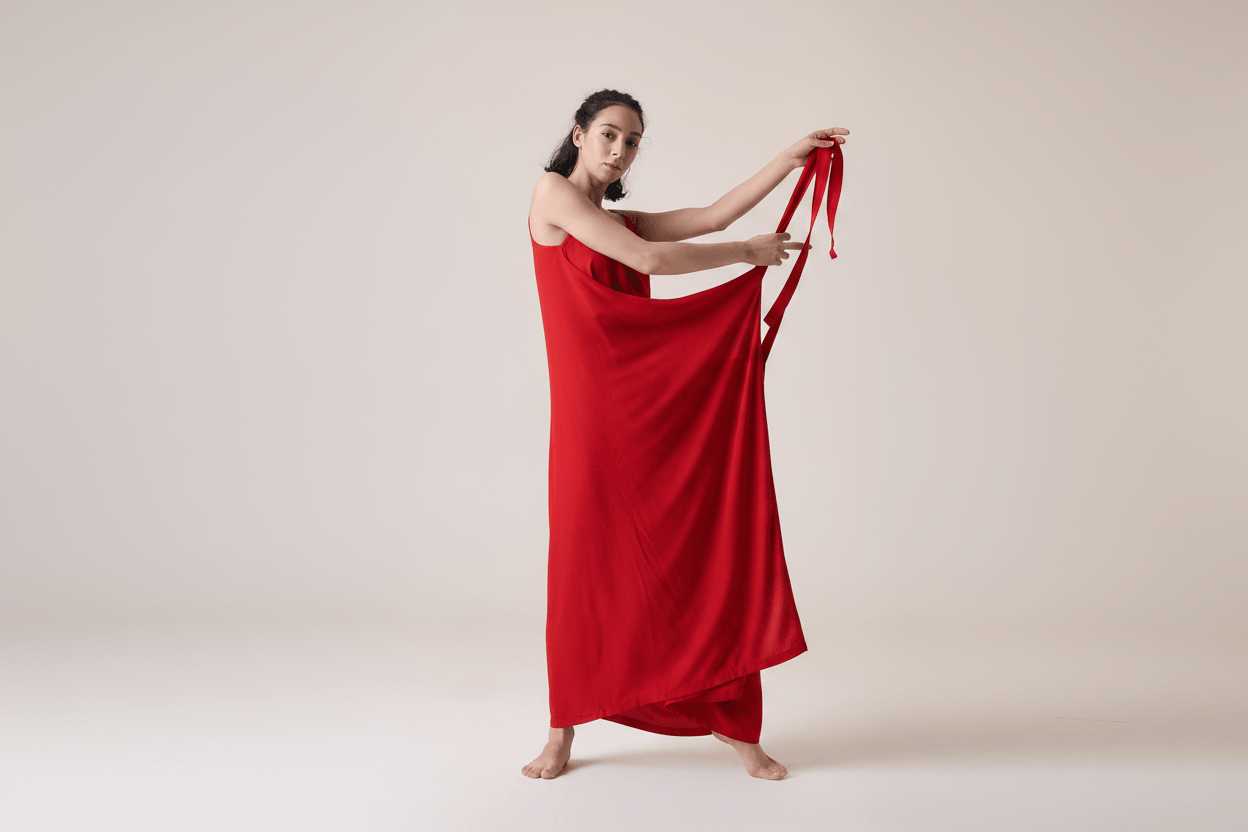 Bright red draped dress
