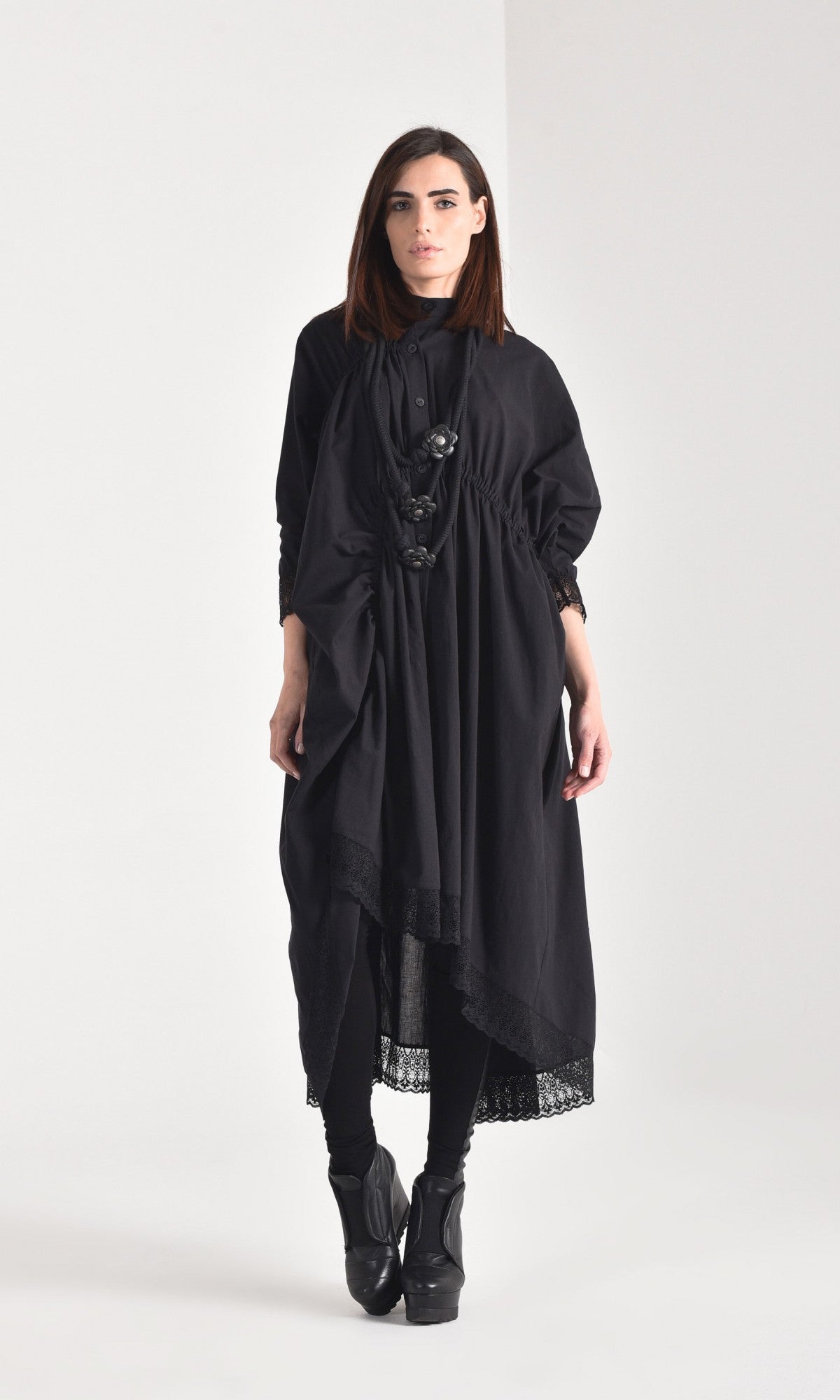 Maxi Shirt Dress with Lace Ends - AAKASHA