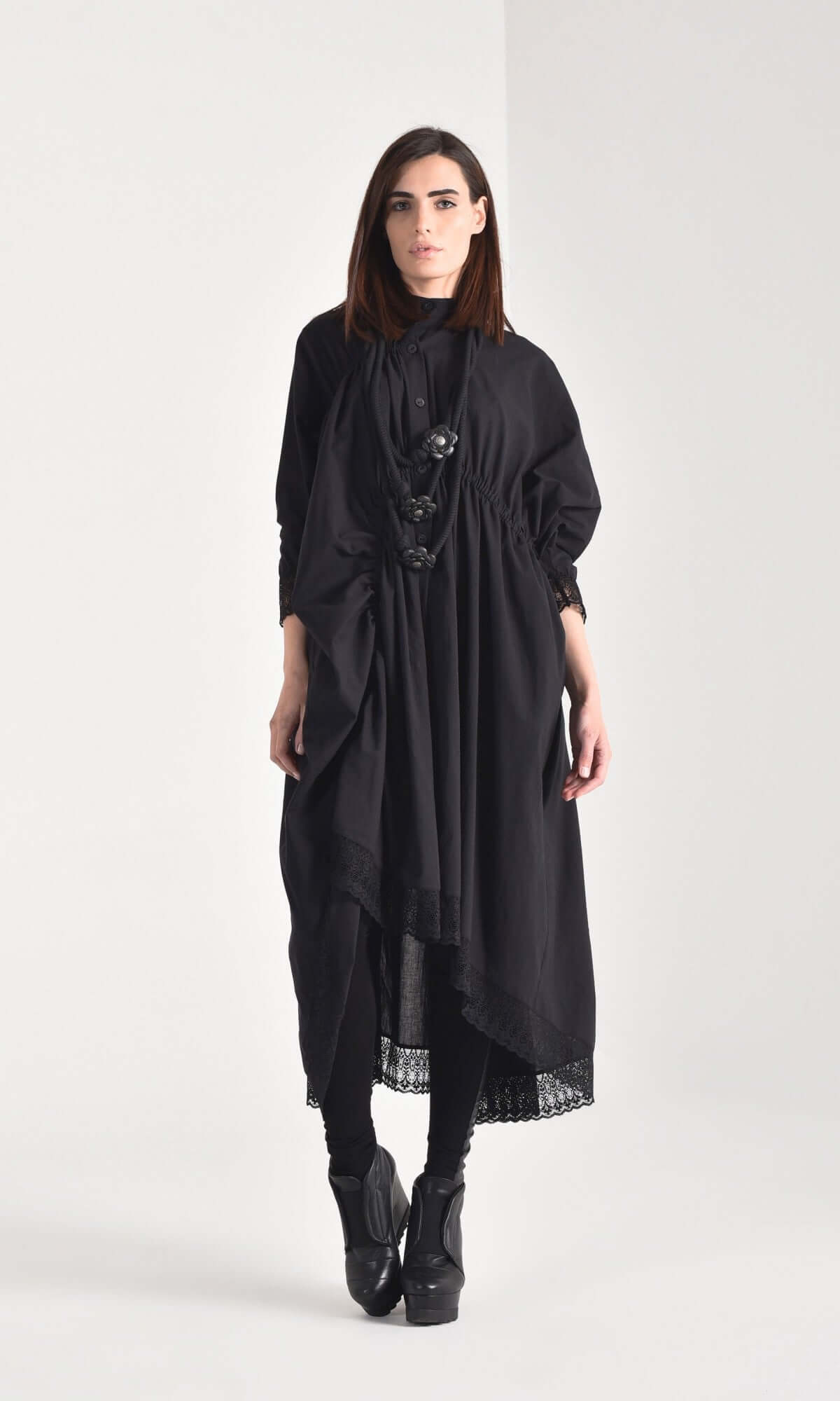 Maxi Shirt Dress with Lace Ends - AAKASHA