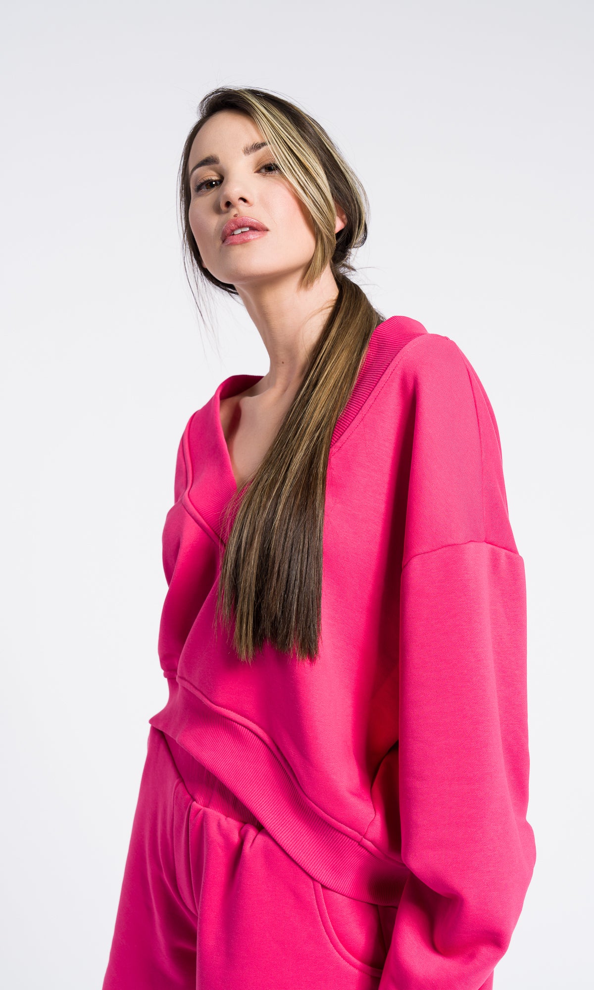 Off-Shoulder V-Neck Cotton Sweatshirt