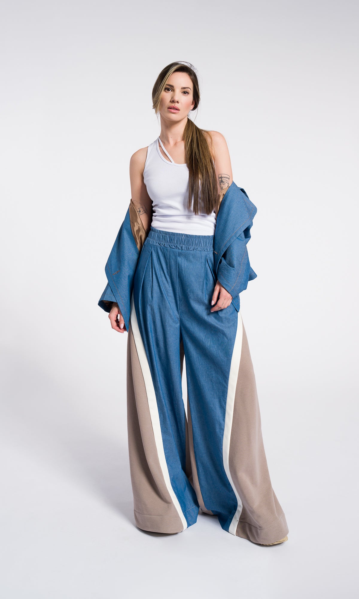 Loose Cotton Wide Leg Pants , Denim cotton