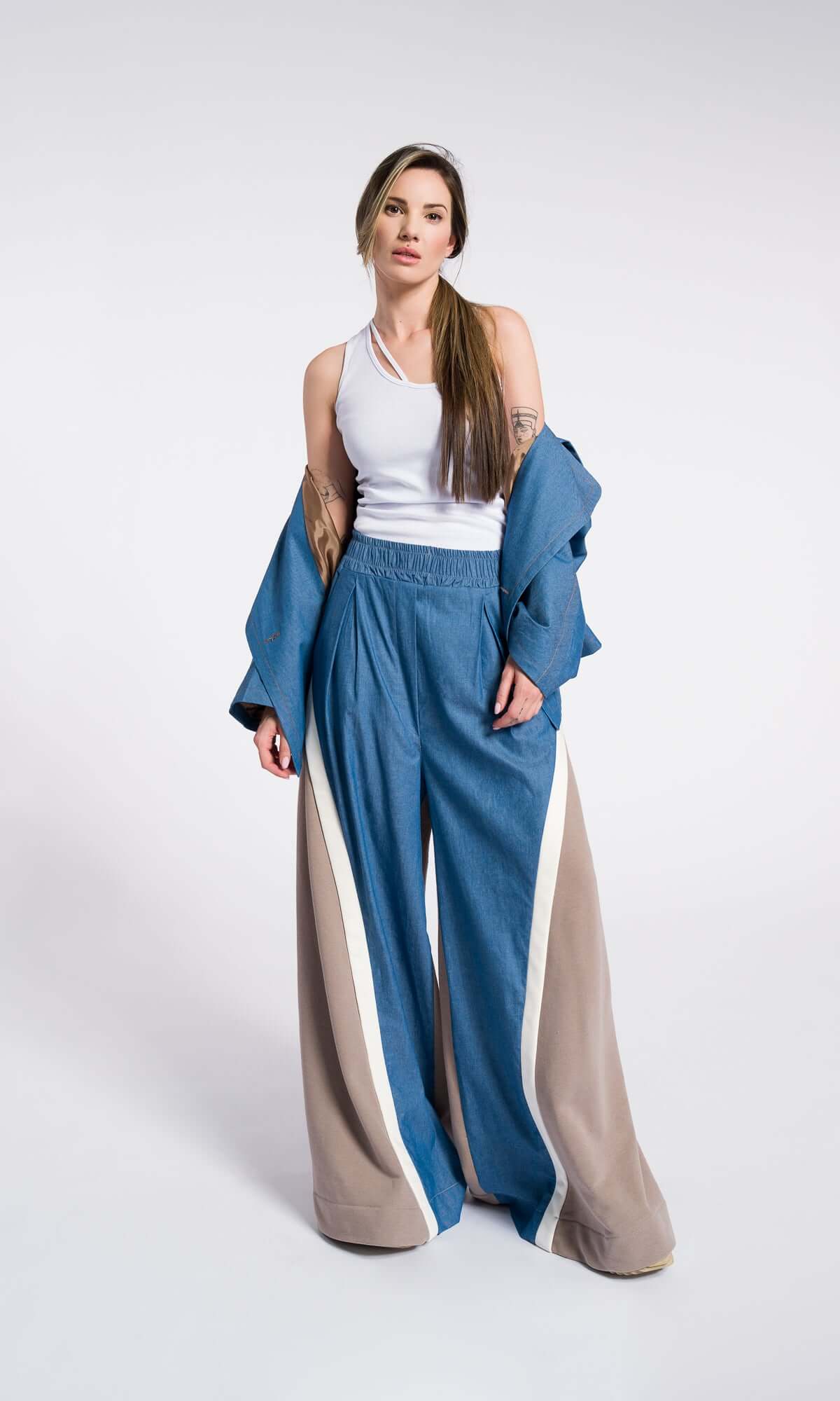 Pantalon ample en coton à jambes larges, coton Denim