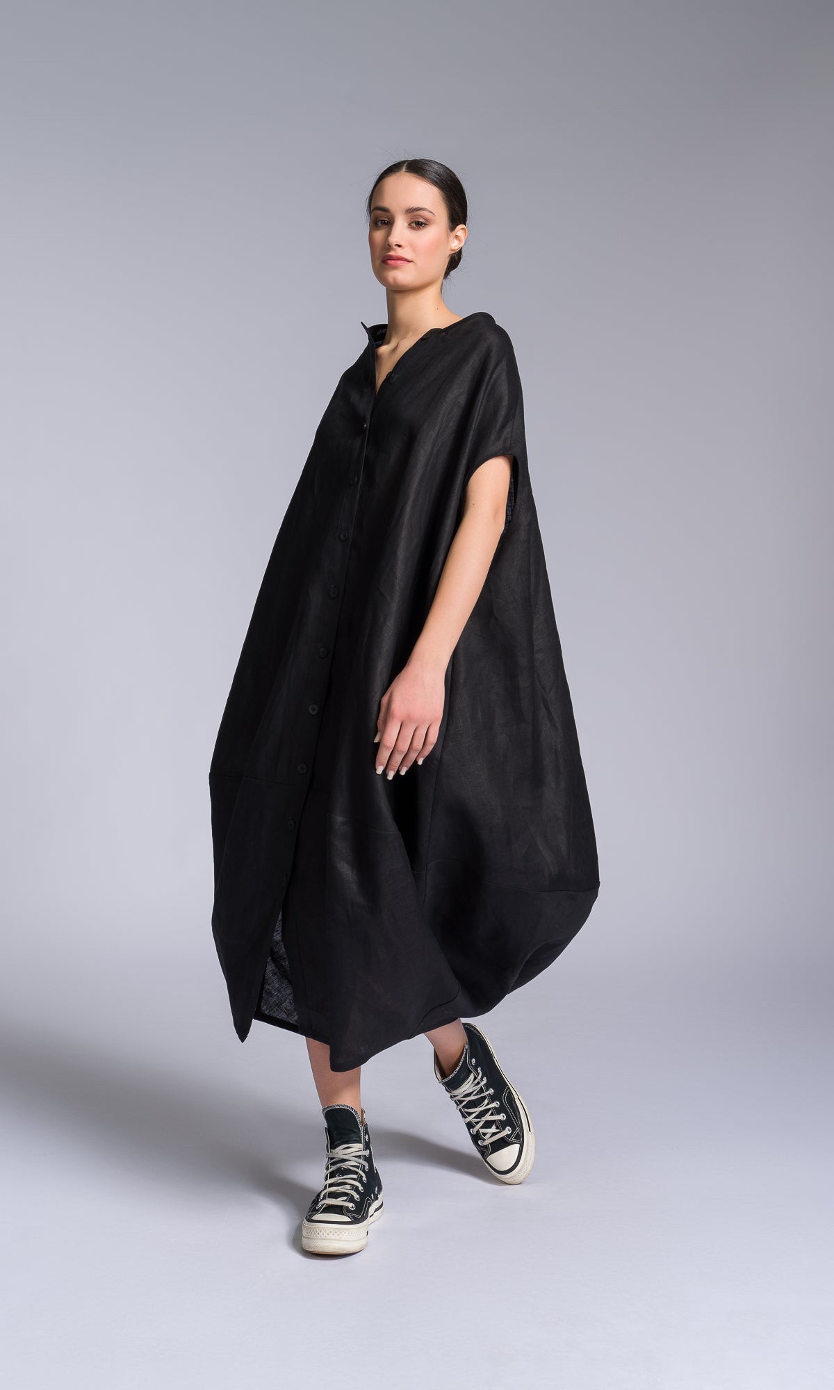 Sleeveless Cocoon Linen Shirt Dress - AAKASHA