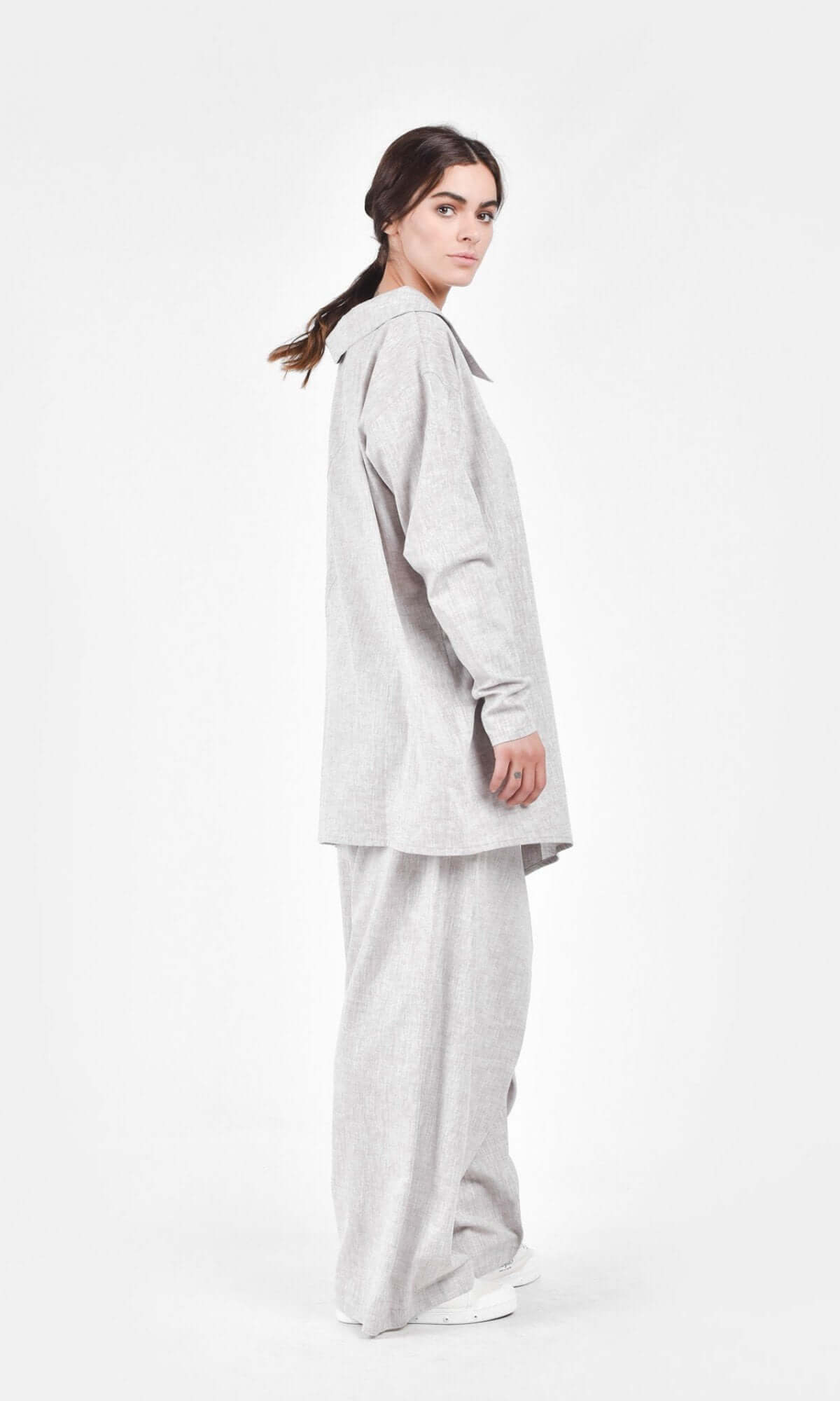 Two-piece Set of Asymmetric Linen Shirt and Pants