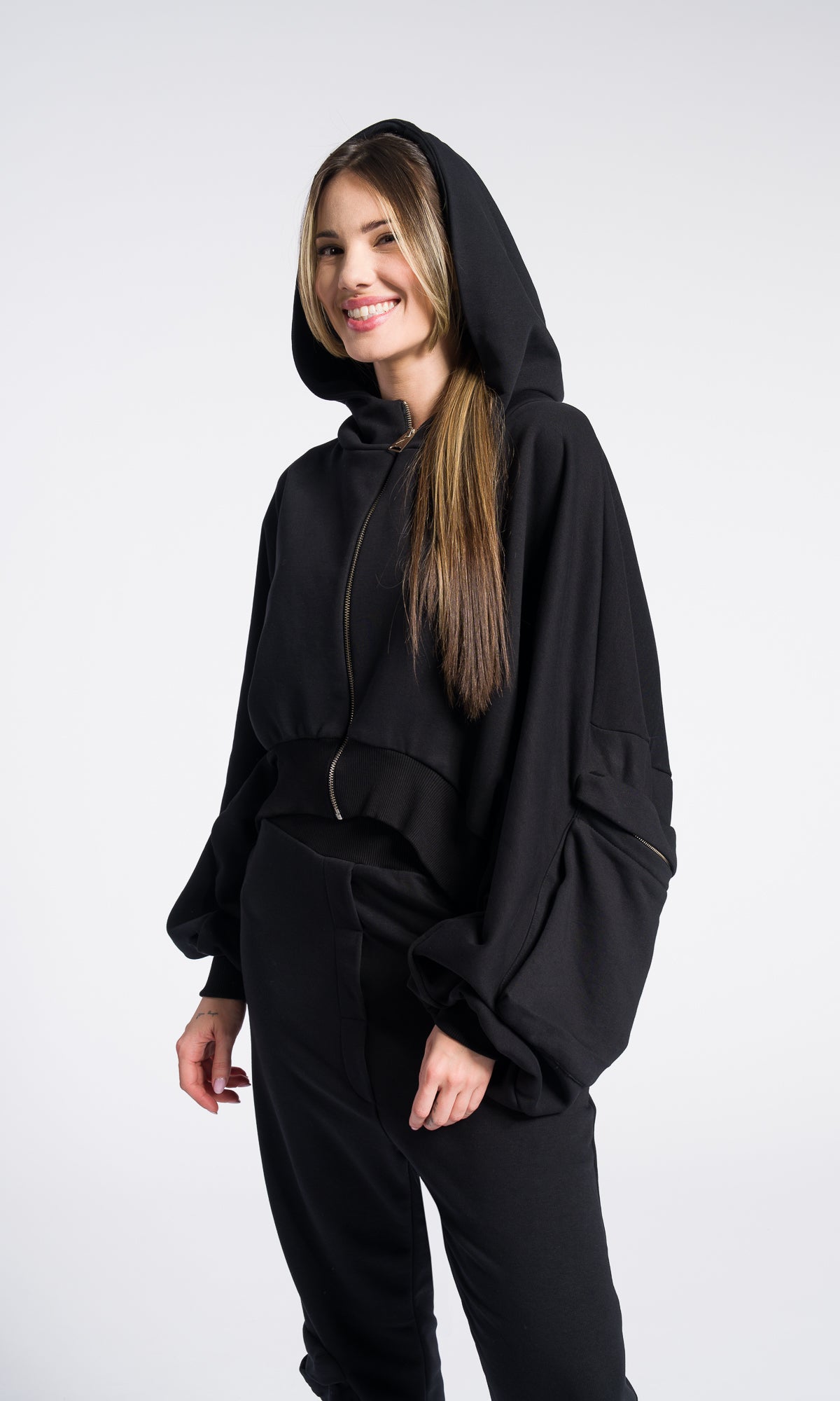 Long Zipper Fleece Hooded Sweatshirt / Maxi Hoodie with Thumb holes / Lined Extra Long Alternative Hoodie