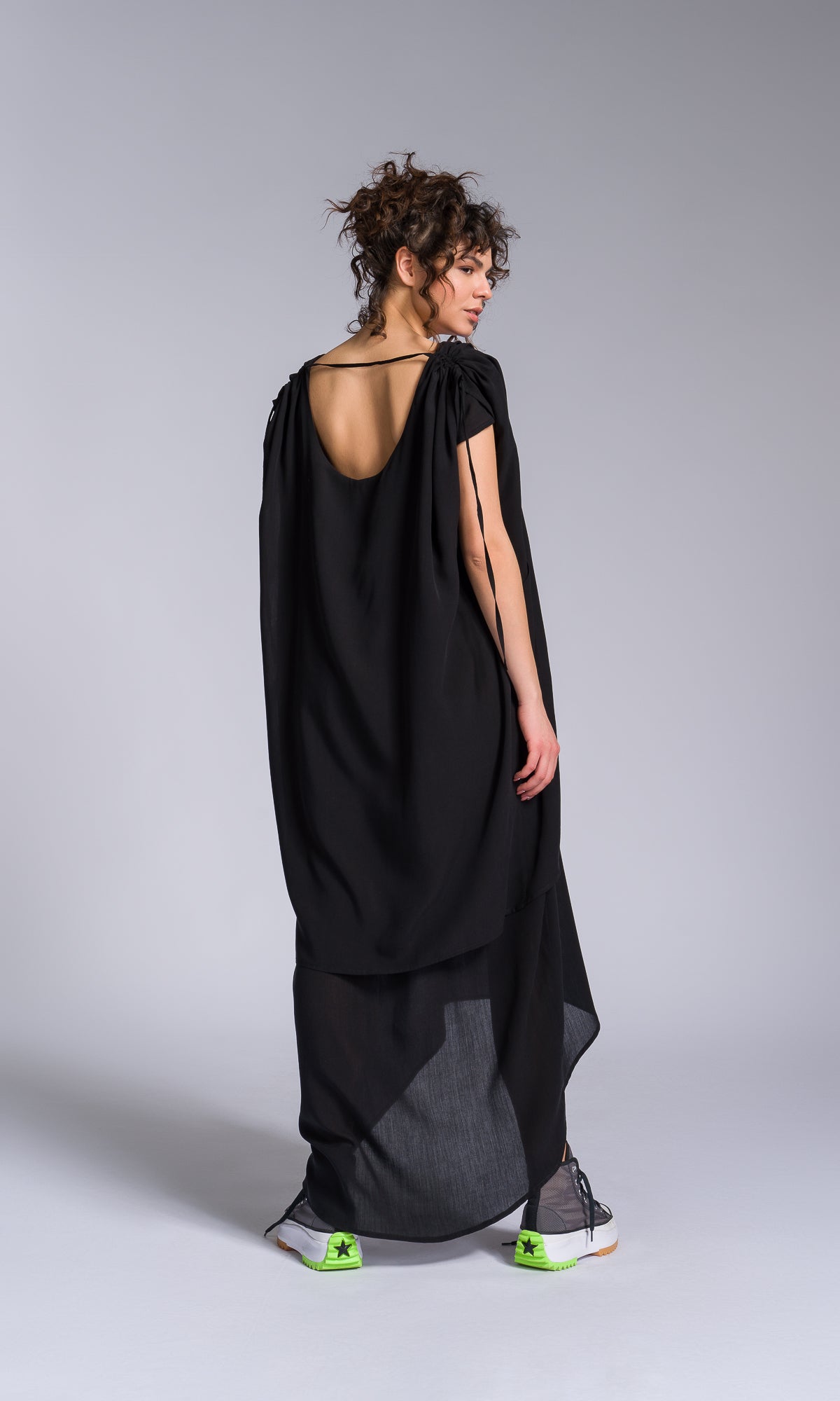 Layered Kaftan Dress with Adjustable Shoulders - AAKASHA