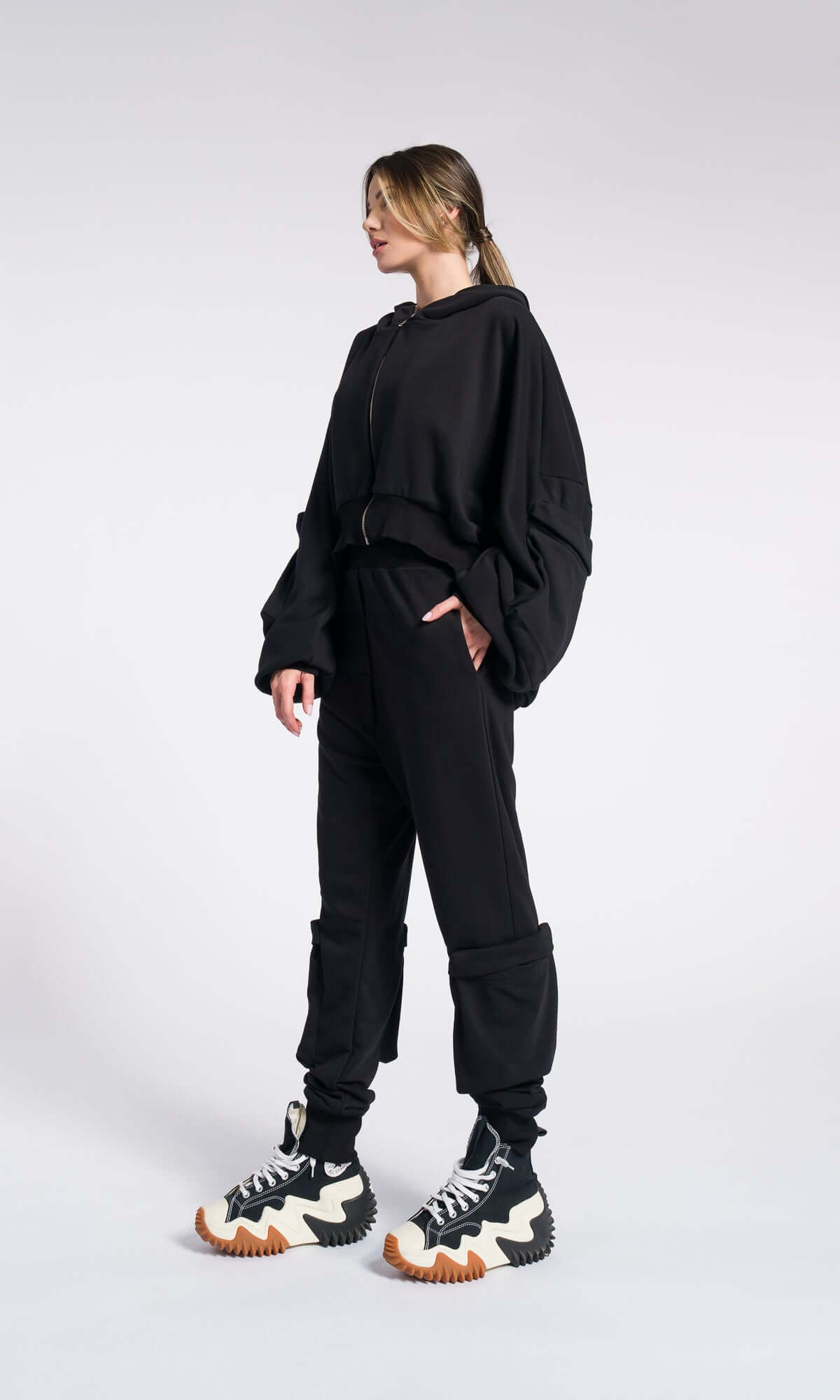 Pantalon ample à jambes larges pour l’automne, en coton avec poches et taille élastiquée
