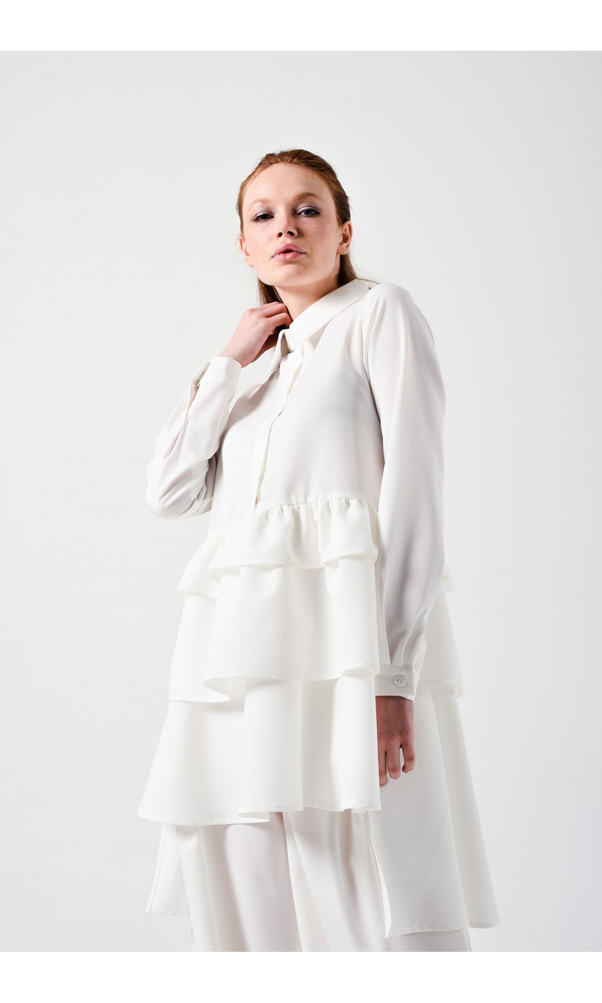 Layered Ruffles Shirt Dress - AAKASHA