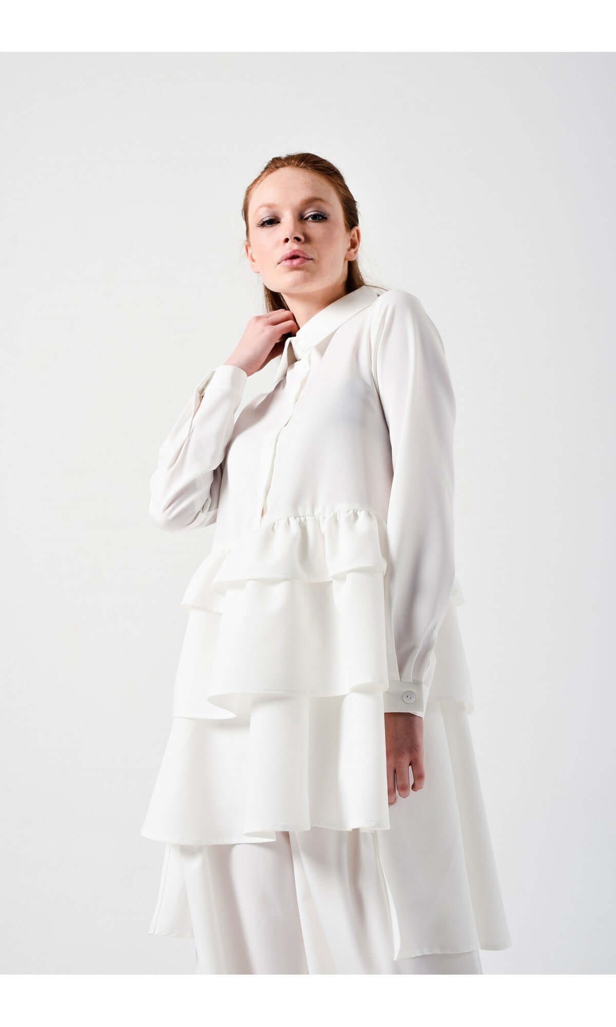 Layered Ruffles Shirt Dress - AAKASHA