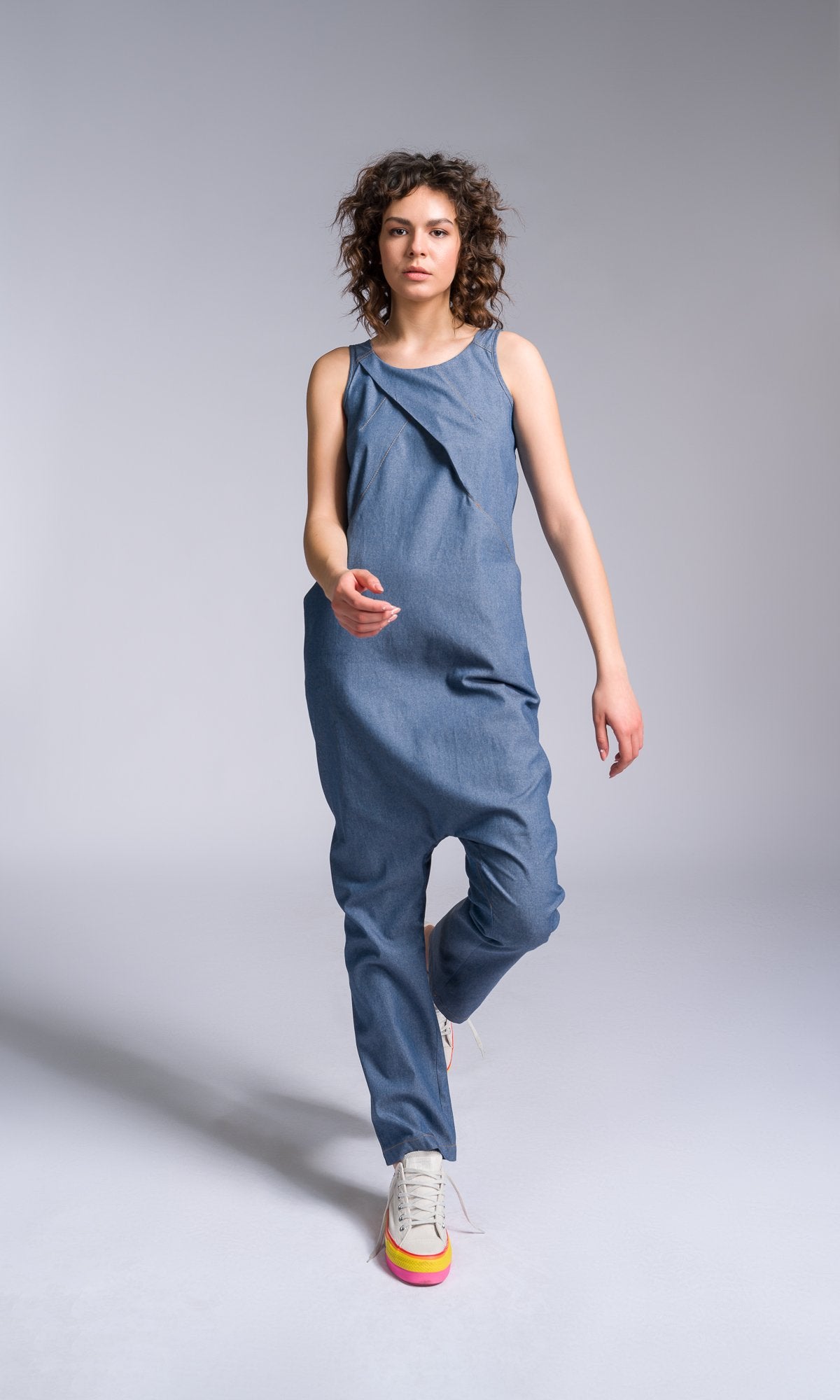 Chambray Jumpsuit with Overlap Front - AAKASHA