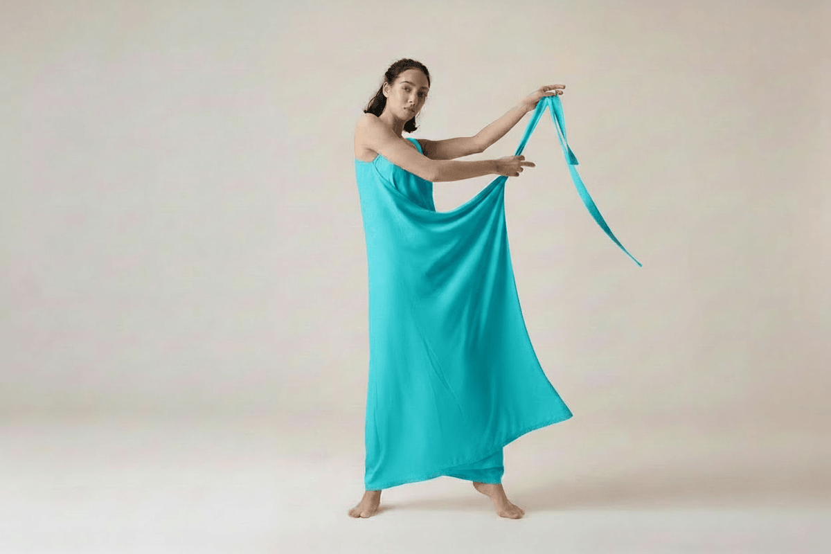 Cyan turquoise-aqua draped dress