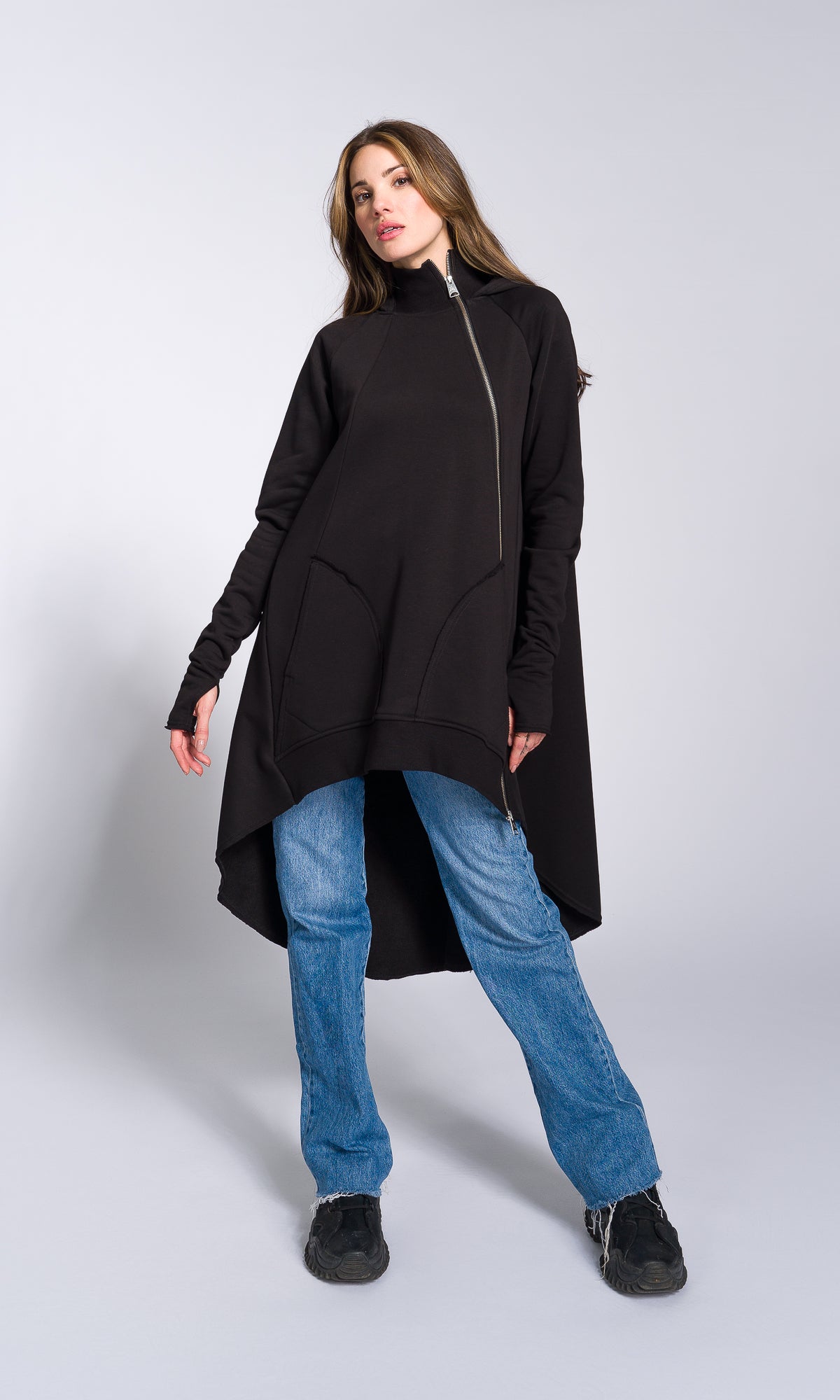 Asymmetric Zipper Hoodie - AAKASHA