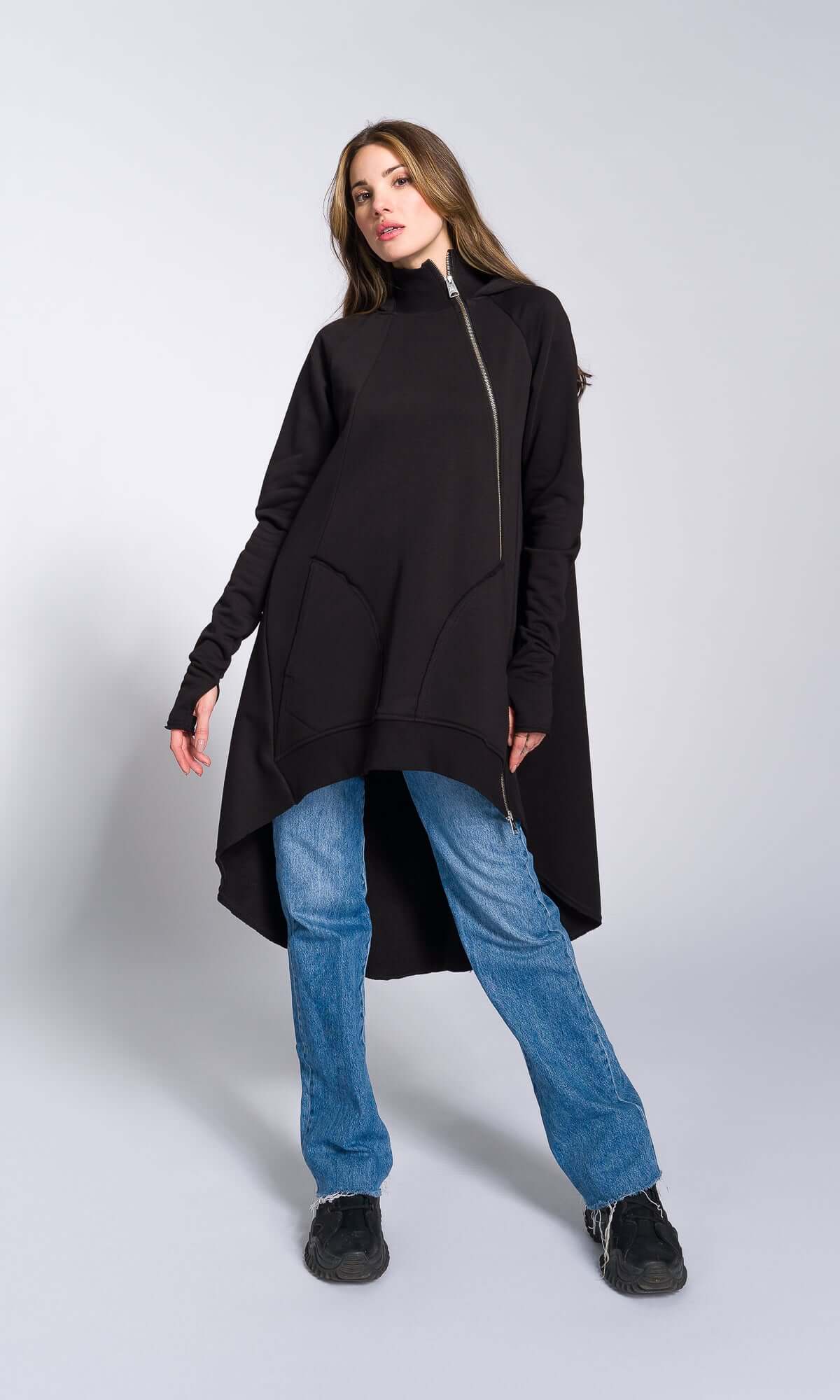 Asymmetric Zipper Hoodie - AAKASHA