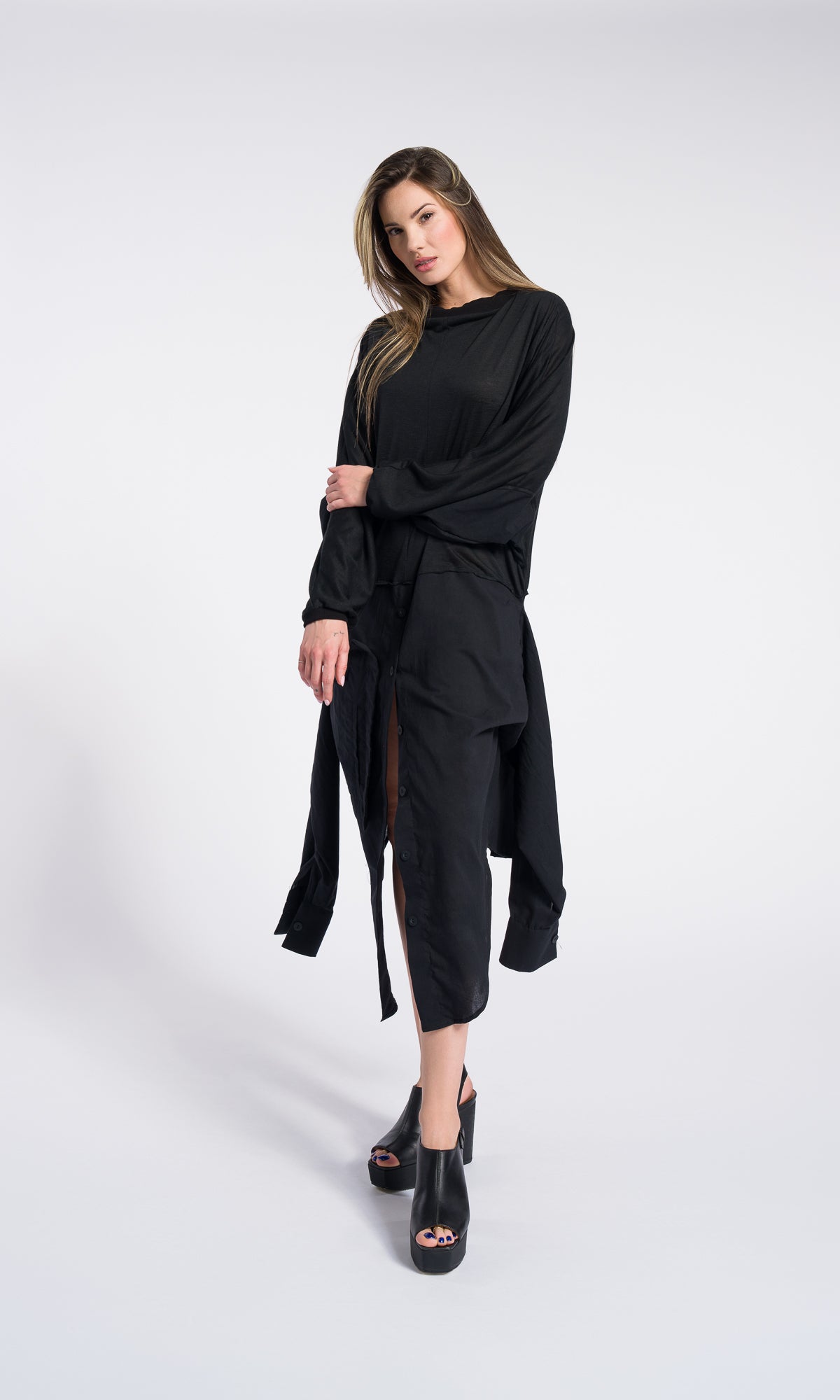 Deconstructed Oversized Shirt Black Dress