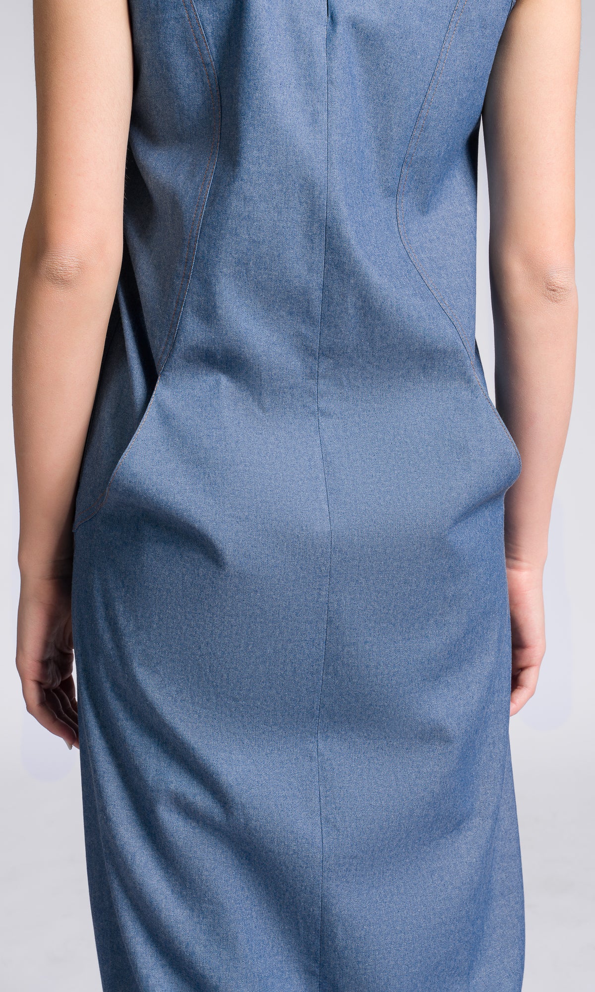 Chambray Dress with Twisted Pleat - AAKASHA