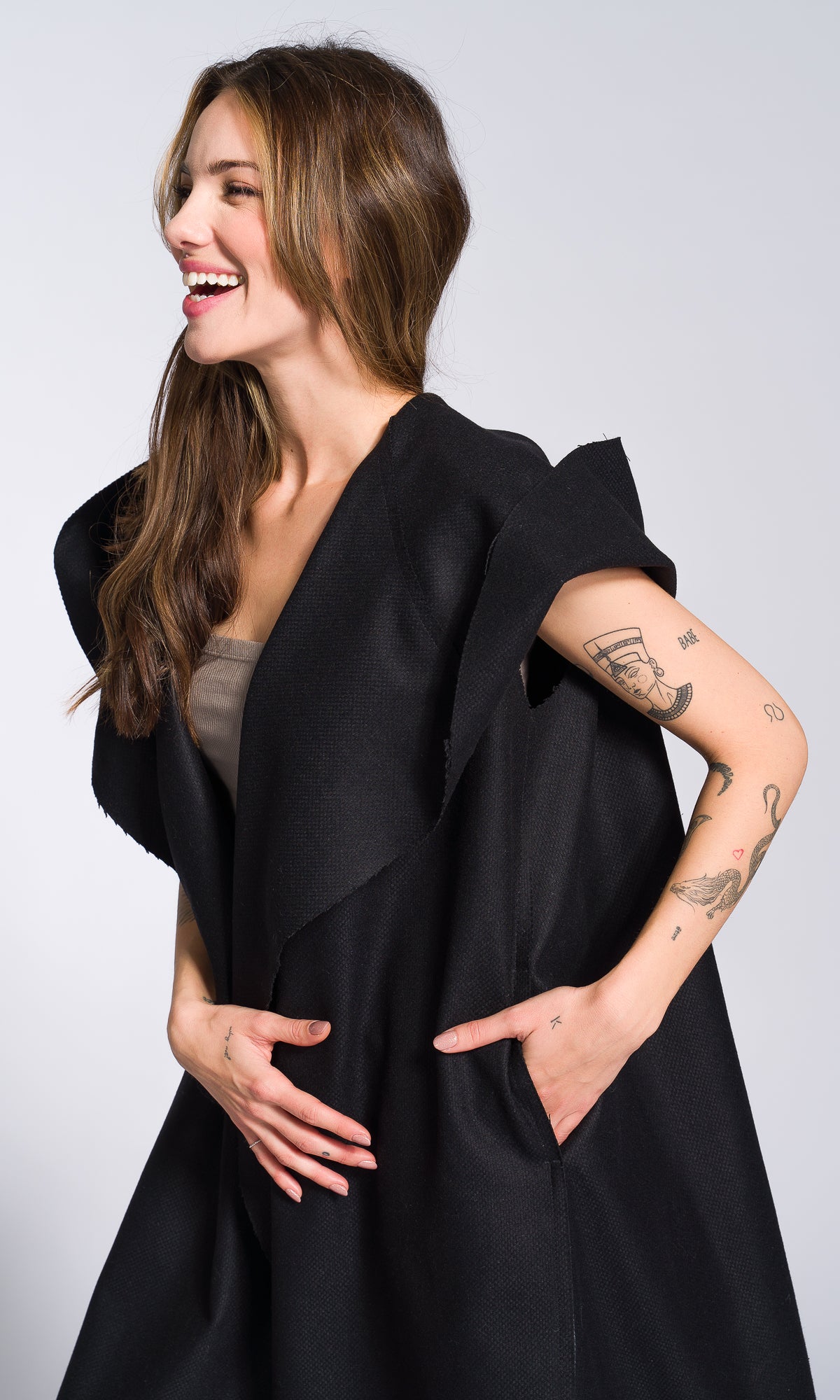 Sleeveless Cape Coat with Large Hood - AAKASHA
