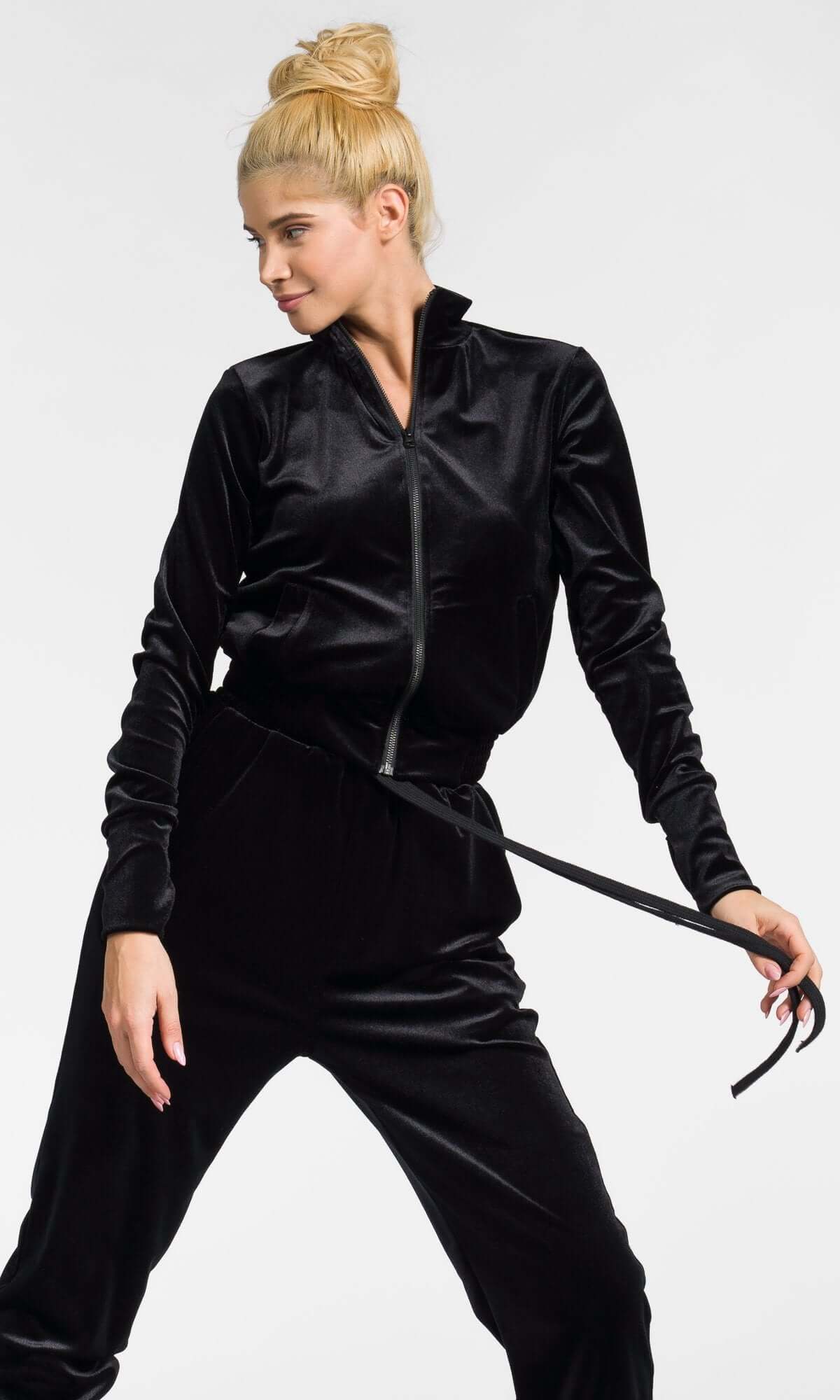 Sweat-shirt court en velours zippé