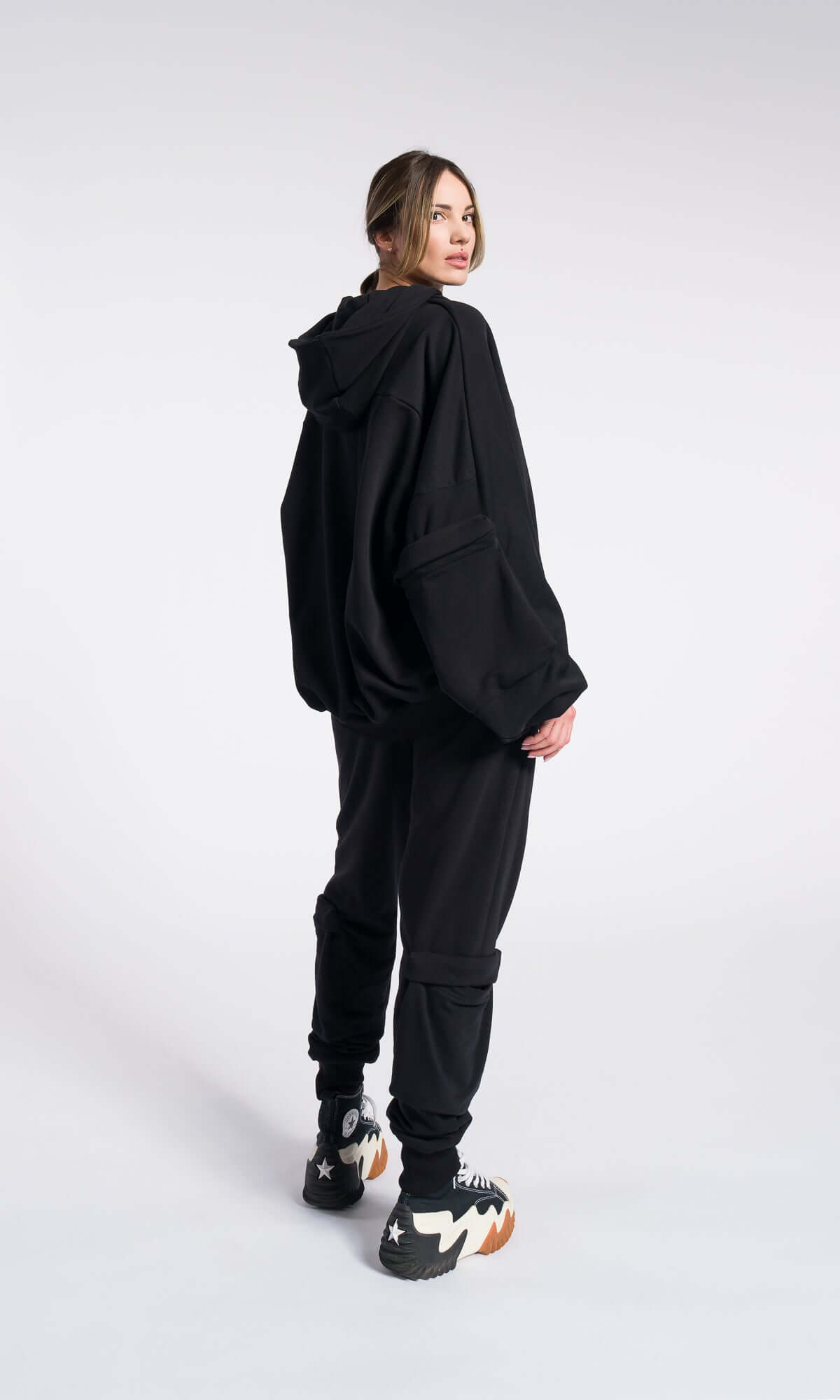 Sweat-shirt long zippé à capuche en polaire / Hoodie long avec passe-pouces / Hoodie alternatif doublé extra-long